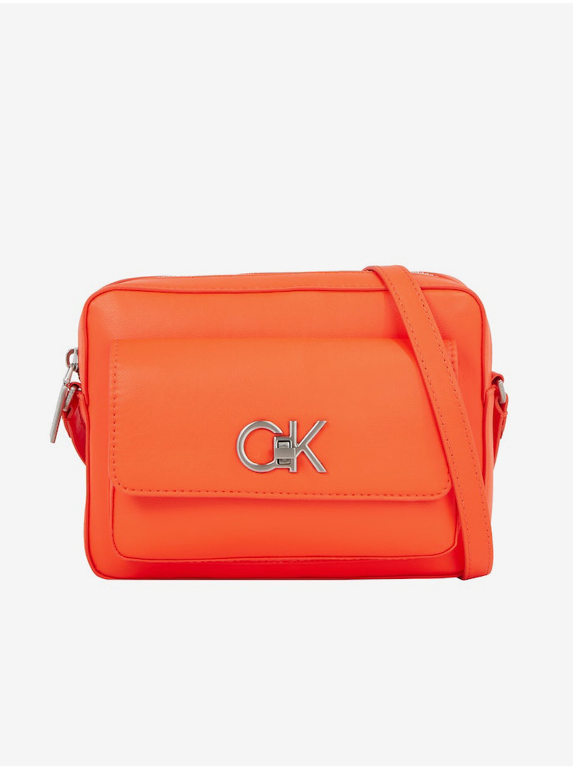 Levně Oranžová dámská crossbody kabelka Calvin Klein Re-Lock Camera Bag