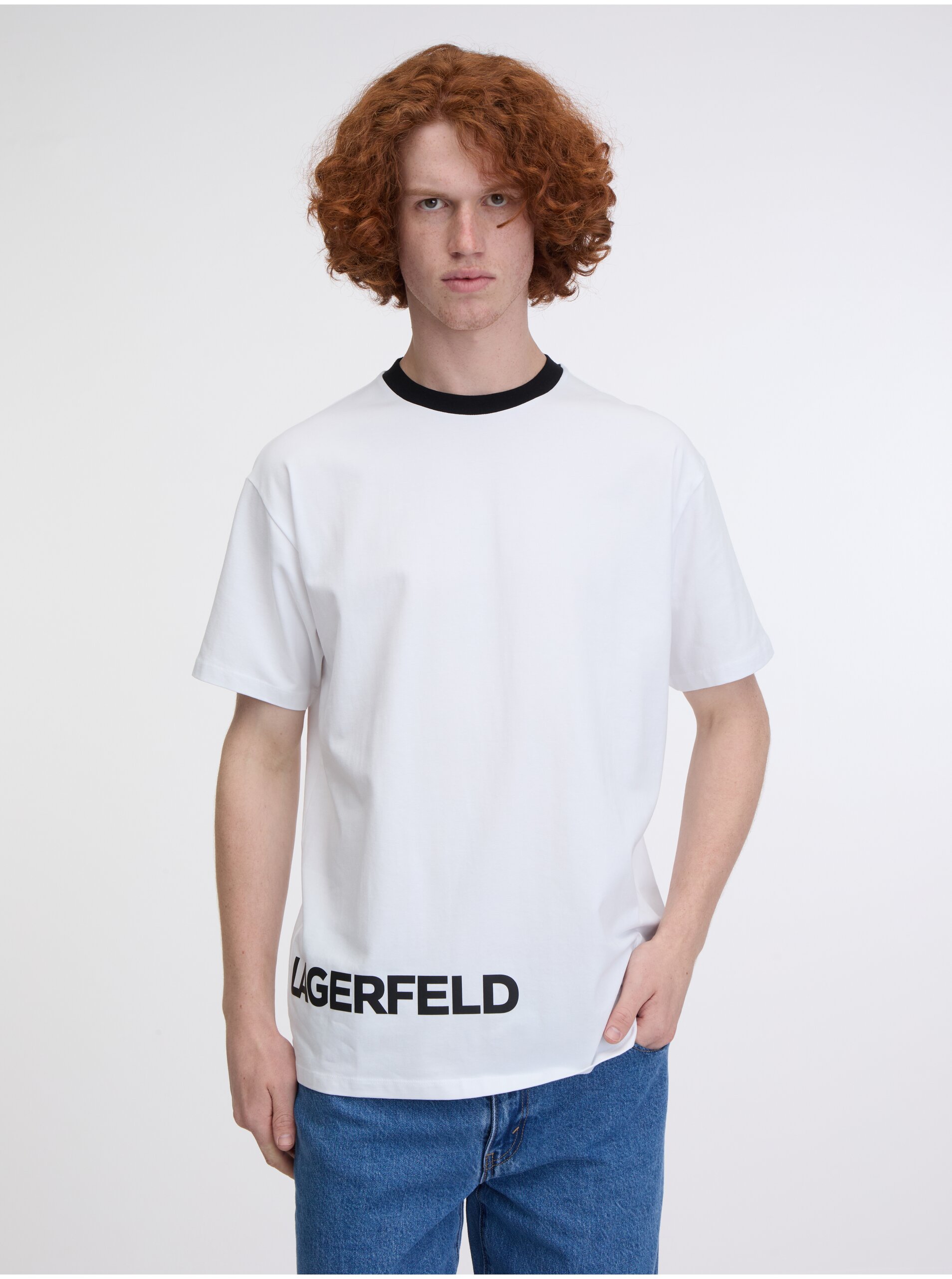 Levně Bílé pánské tričko KARL LAGERFELD