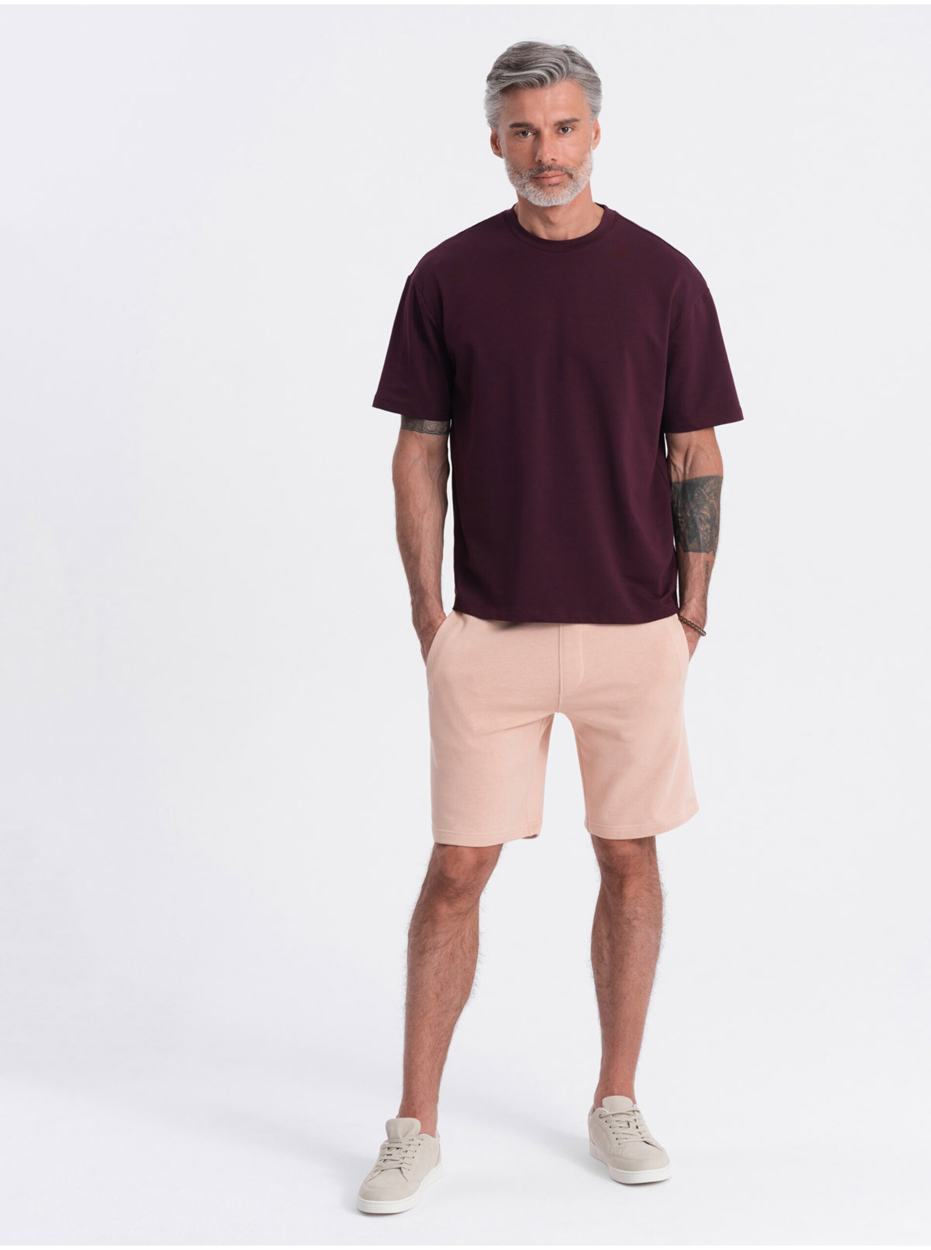 Růžové pánské teplákové kraťasy Ombre Clothing