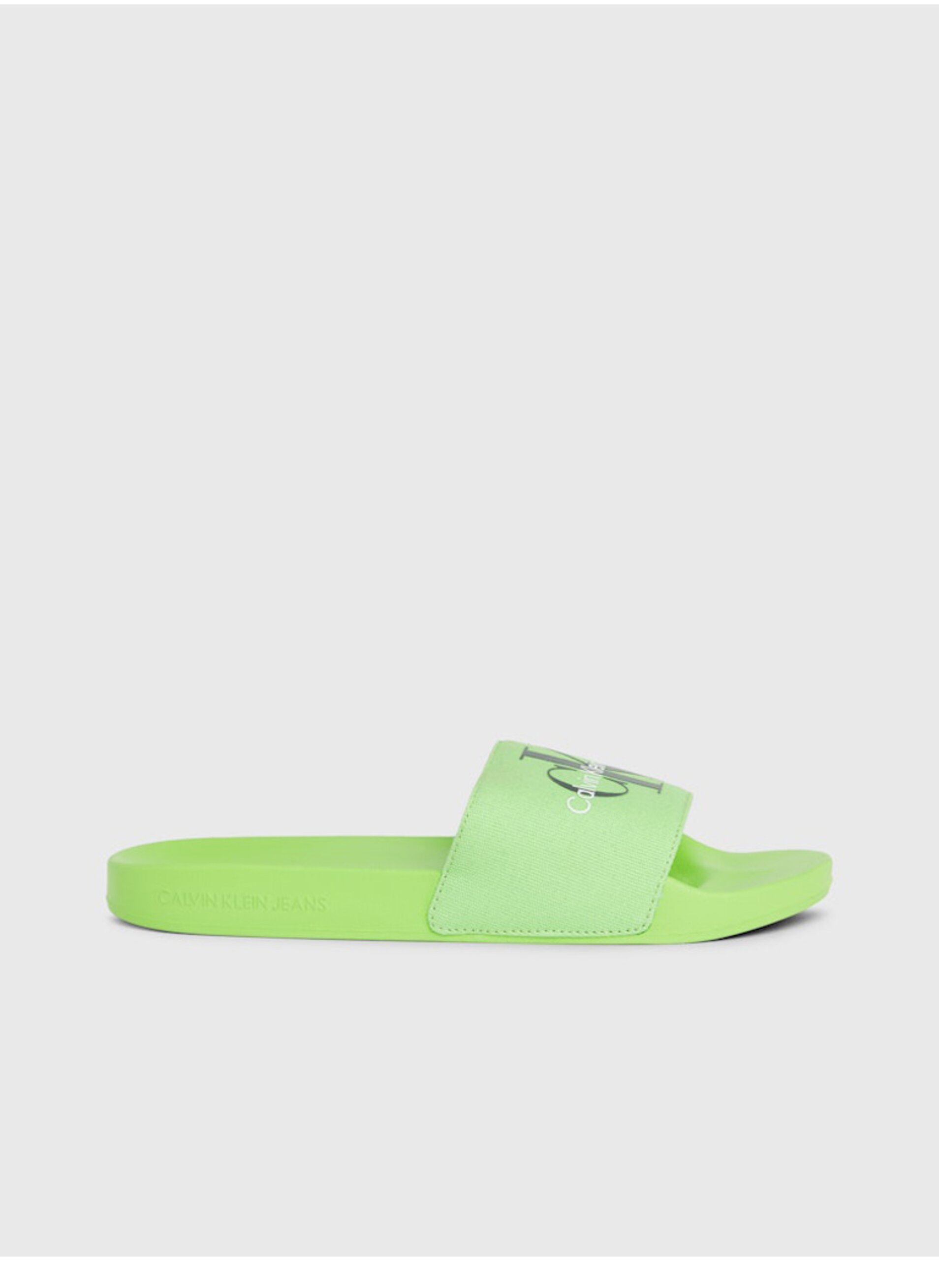Levně Neonově zelené pánské pantofle Calvin Klein Slide Monogram