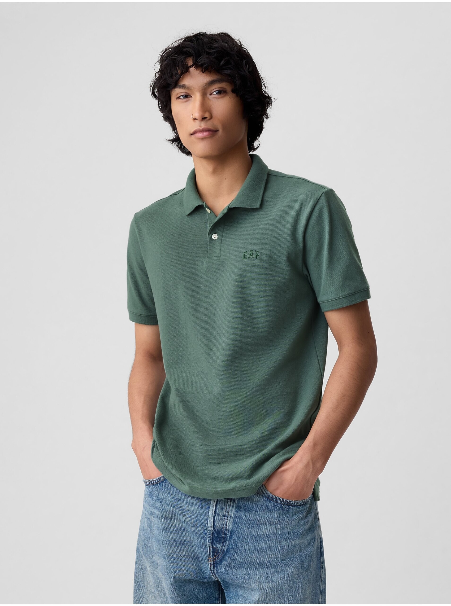 Levně Zelené pánské polo tričko pique GAP
