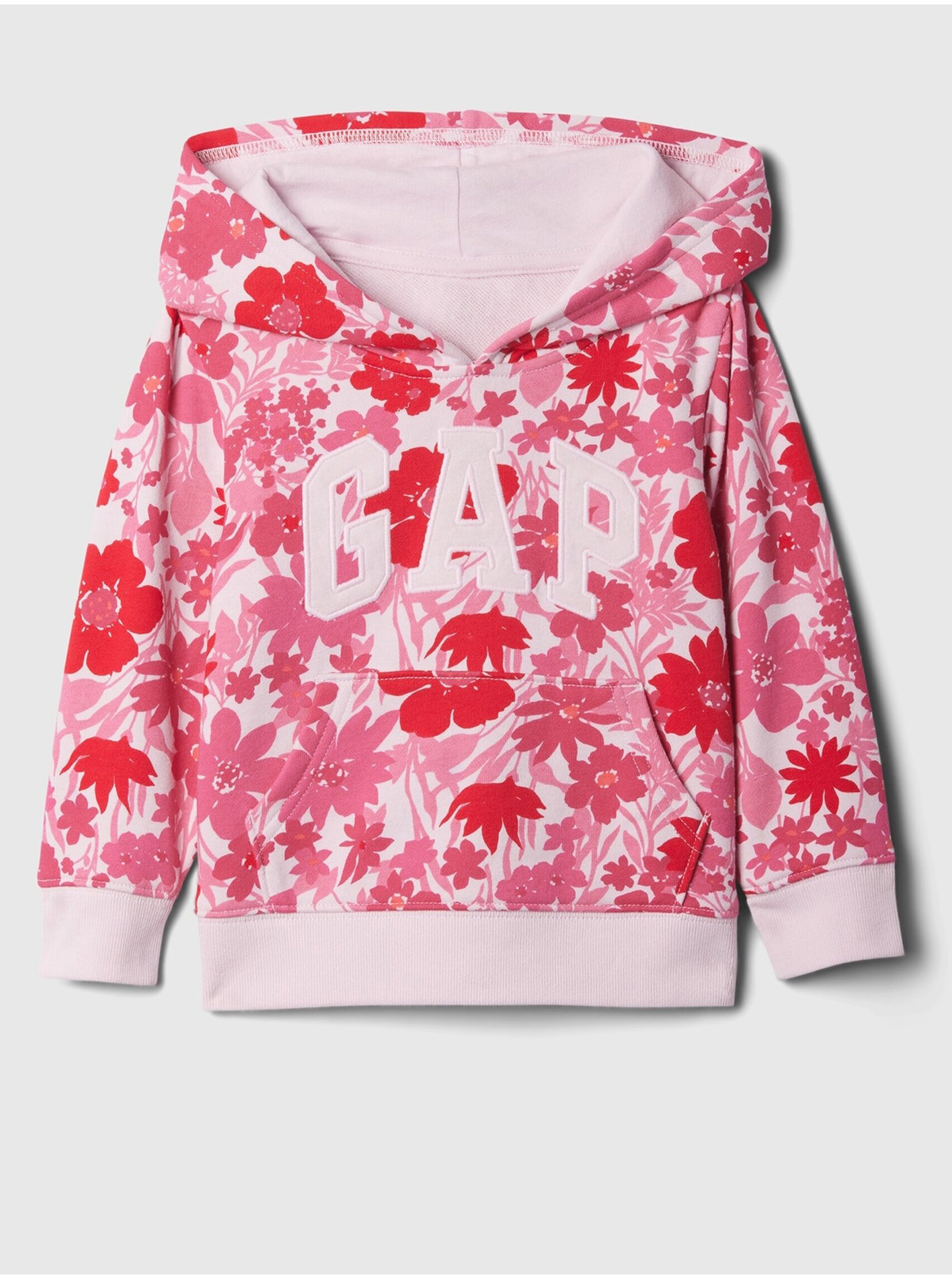 Lacno Ružová dievčenská kvetovaná mikina s logom GAP