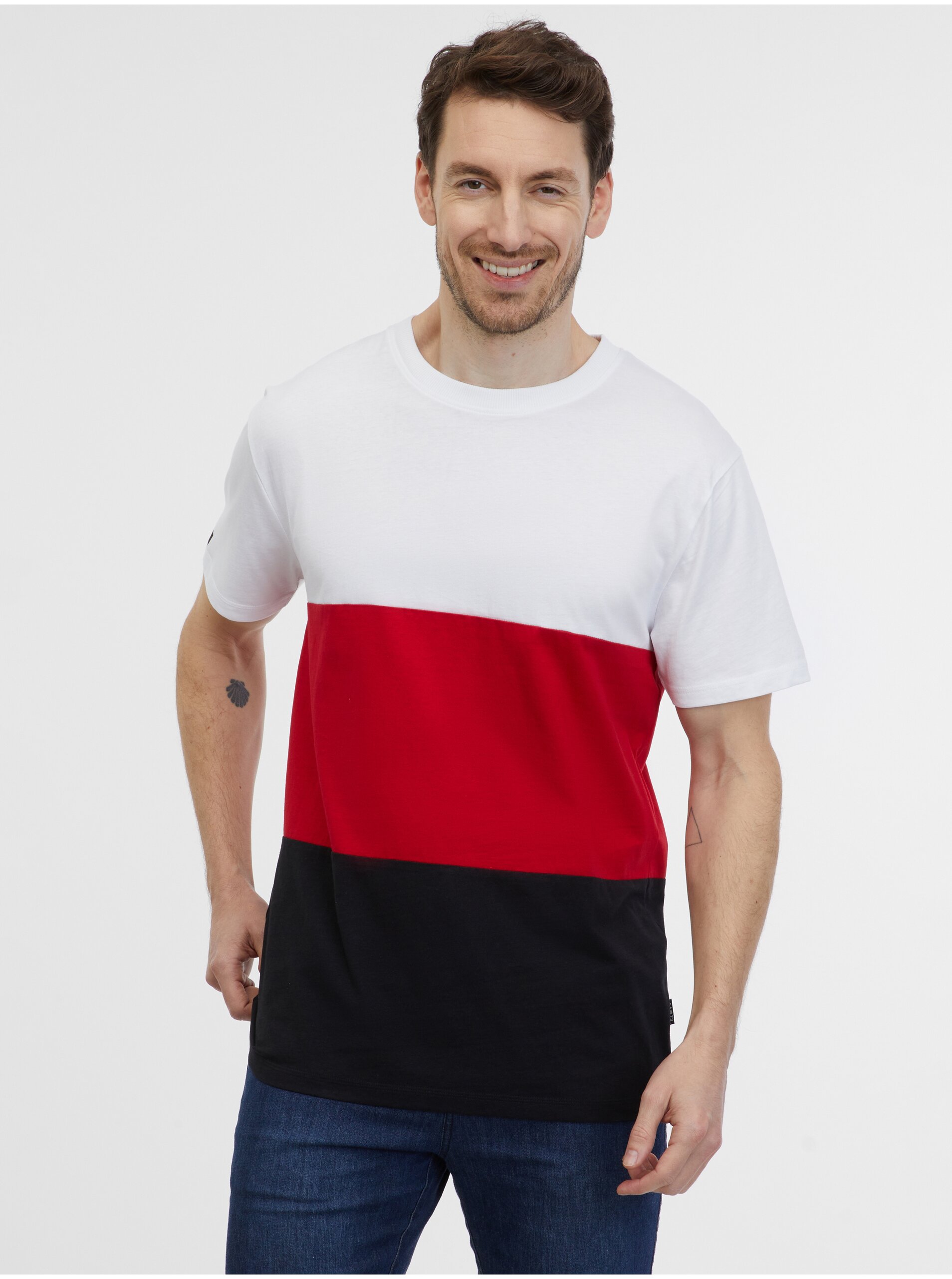 Levně Bílo-červené pánské tričko SAM 73 Norman