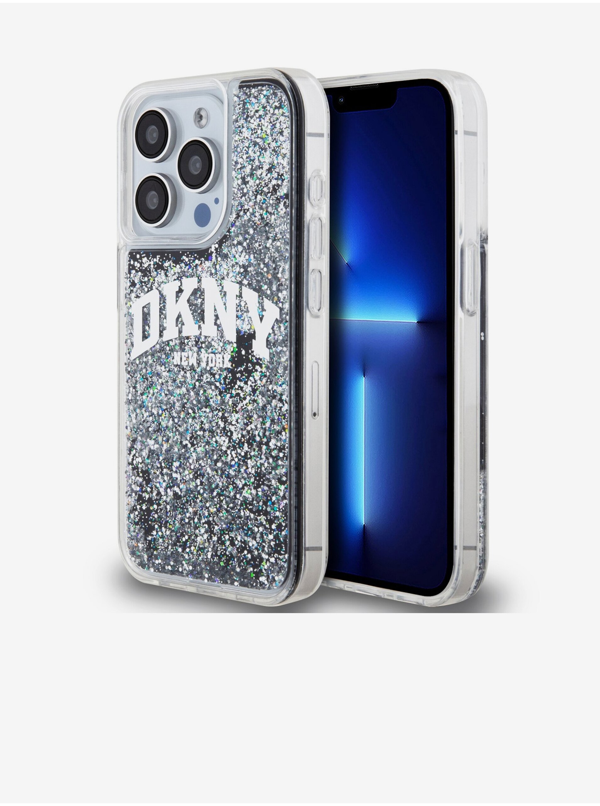 Levně Liquid Glitter Arch Logo Zadní Kryt pro iPhone 15 Pro Black DKNY