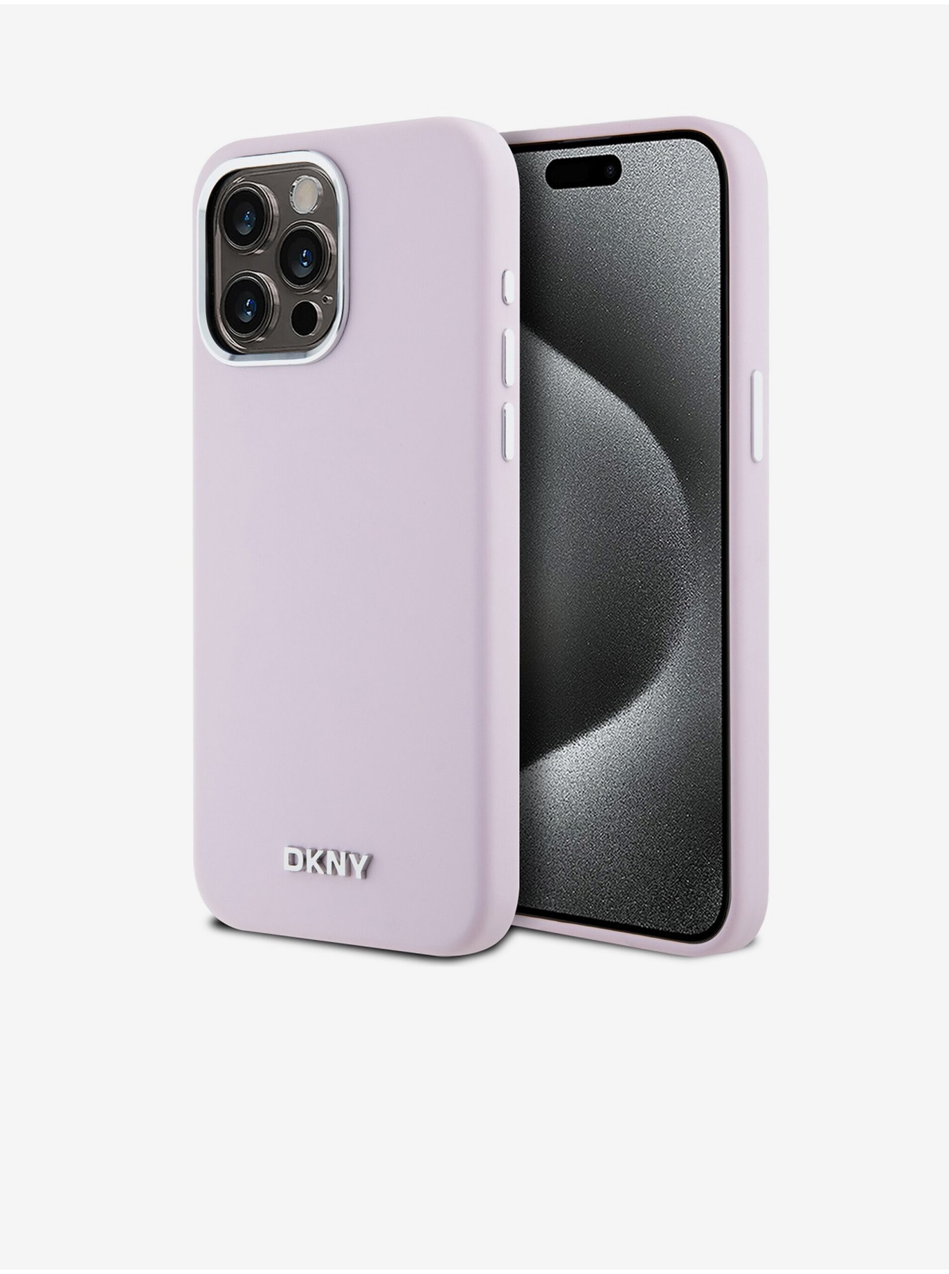 Levně Liquid Silicone Silver Metal Logo Magsafe Zadní Kryt pro iPhone 15 Pro Max Pink DKNY