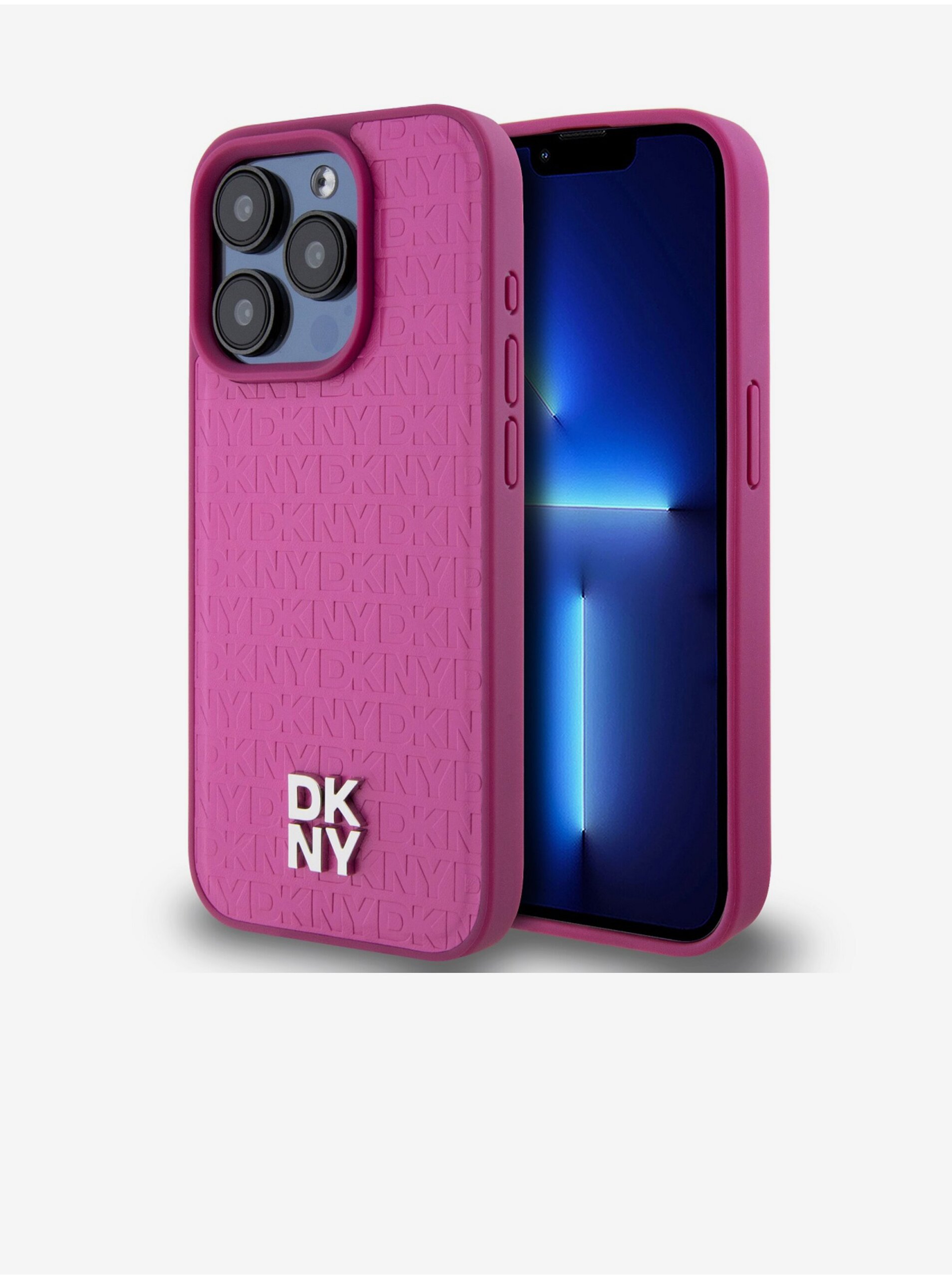 Levně PU Leather Repeat Pattern Stack Logo Magsafe Zadní Kryt pro iPhone 15 Pro Pink DKNY