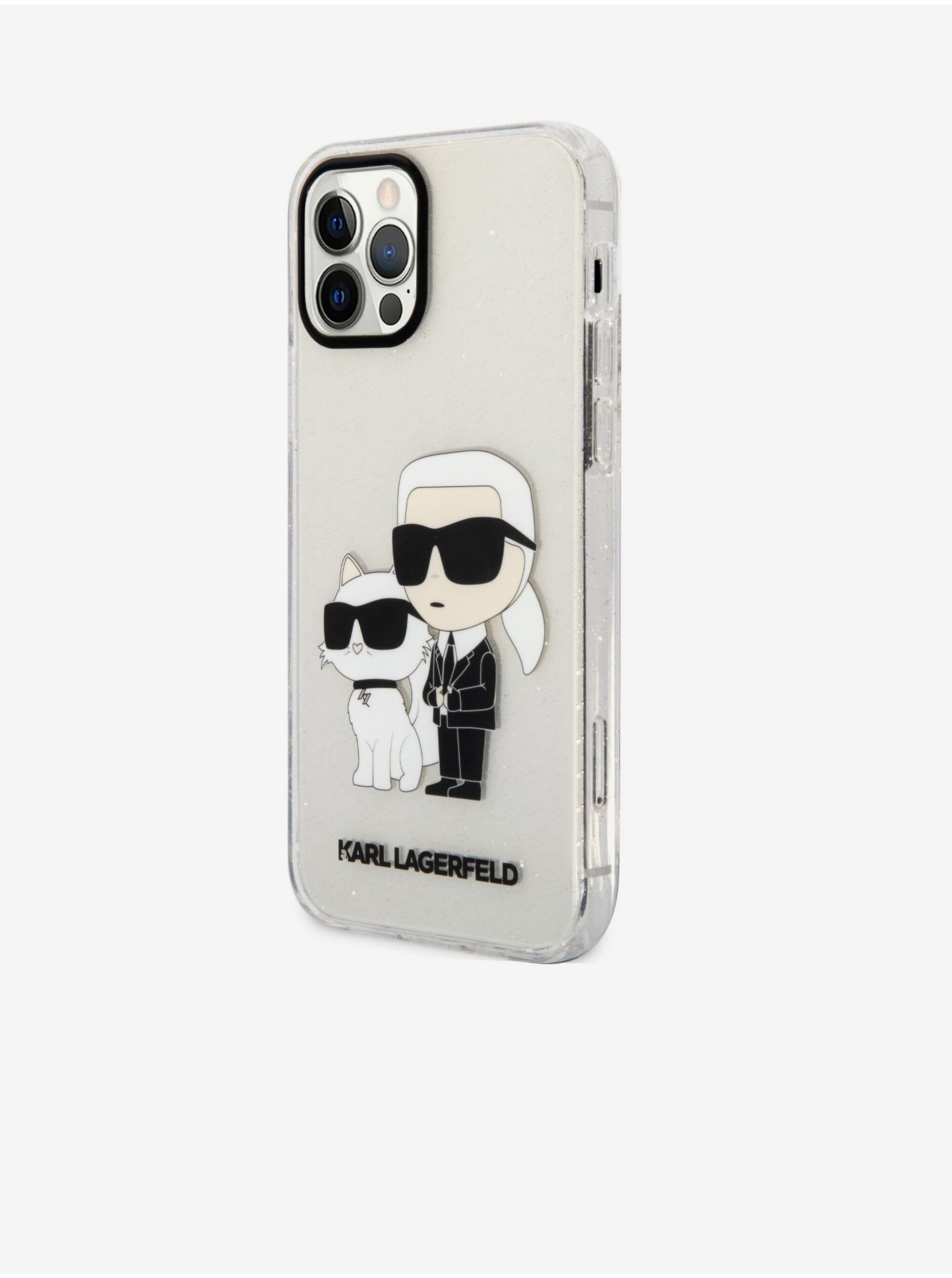 Levně Karl Lagerfeld IML Glitter Karl and Choupette NFT Zadní Kryt pro iPhone 12/12 Pro Transparent