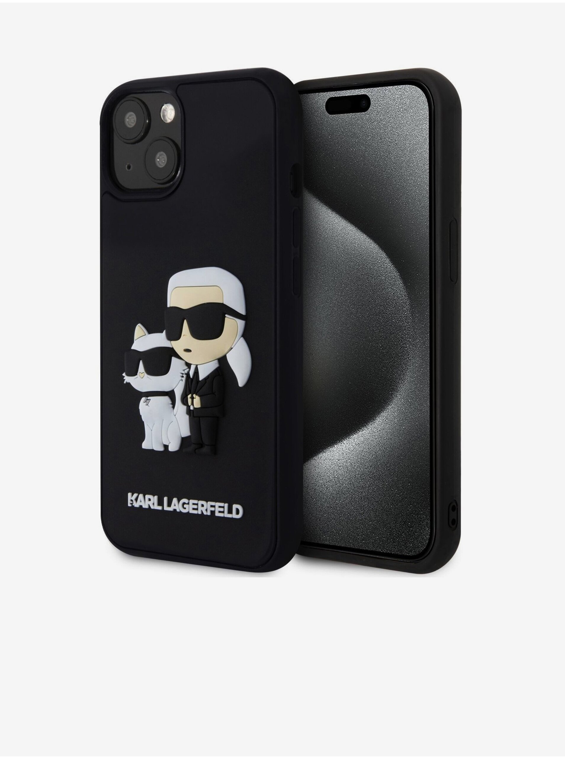 Levně Karl Lagerfeld 3D Rubber Karl and Choupette Zadní Kryt pro iPhone 13 Black