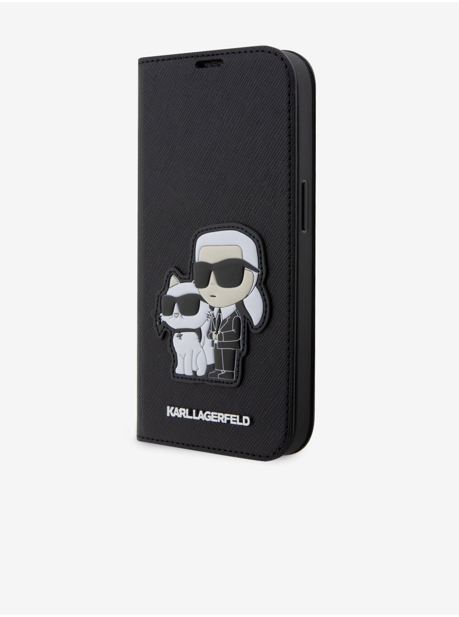 PU Saffiano Karl and Choupette NFT Book Puzdro pre iPhone 13 Pro Max Black Karl Lagerfeld