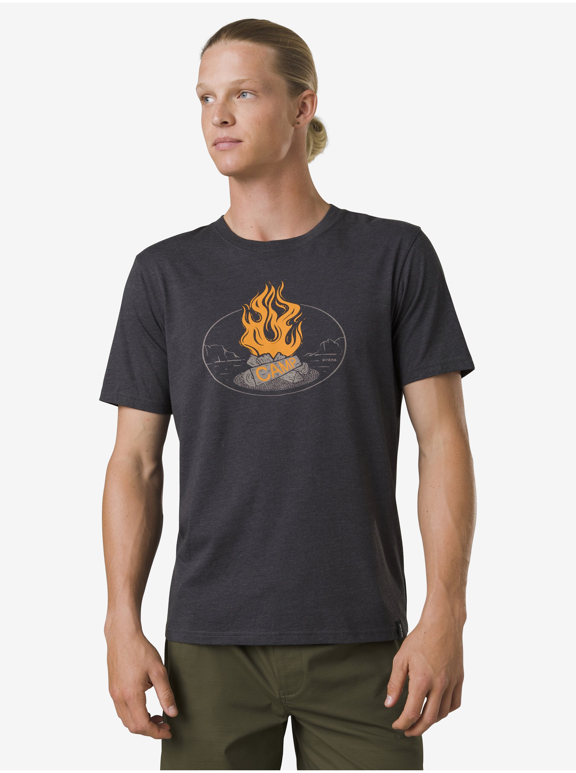 Levně Tmavě šedé pánské tričko prAna Camp Fire Journeyman 2