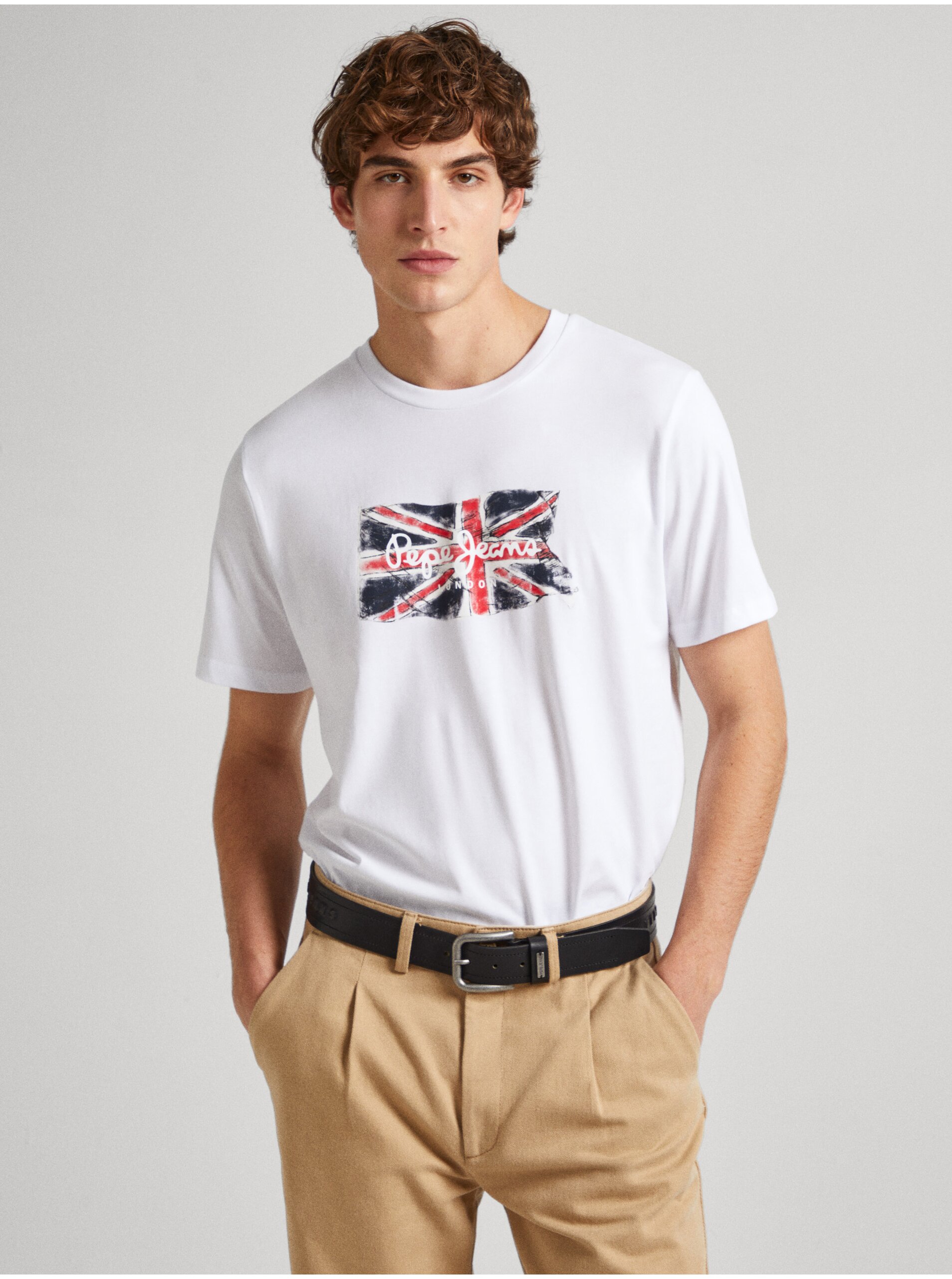 Levně Bílé pánské tričko Pepe Jeans
