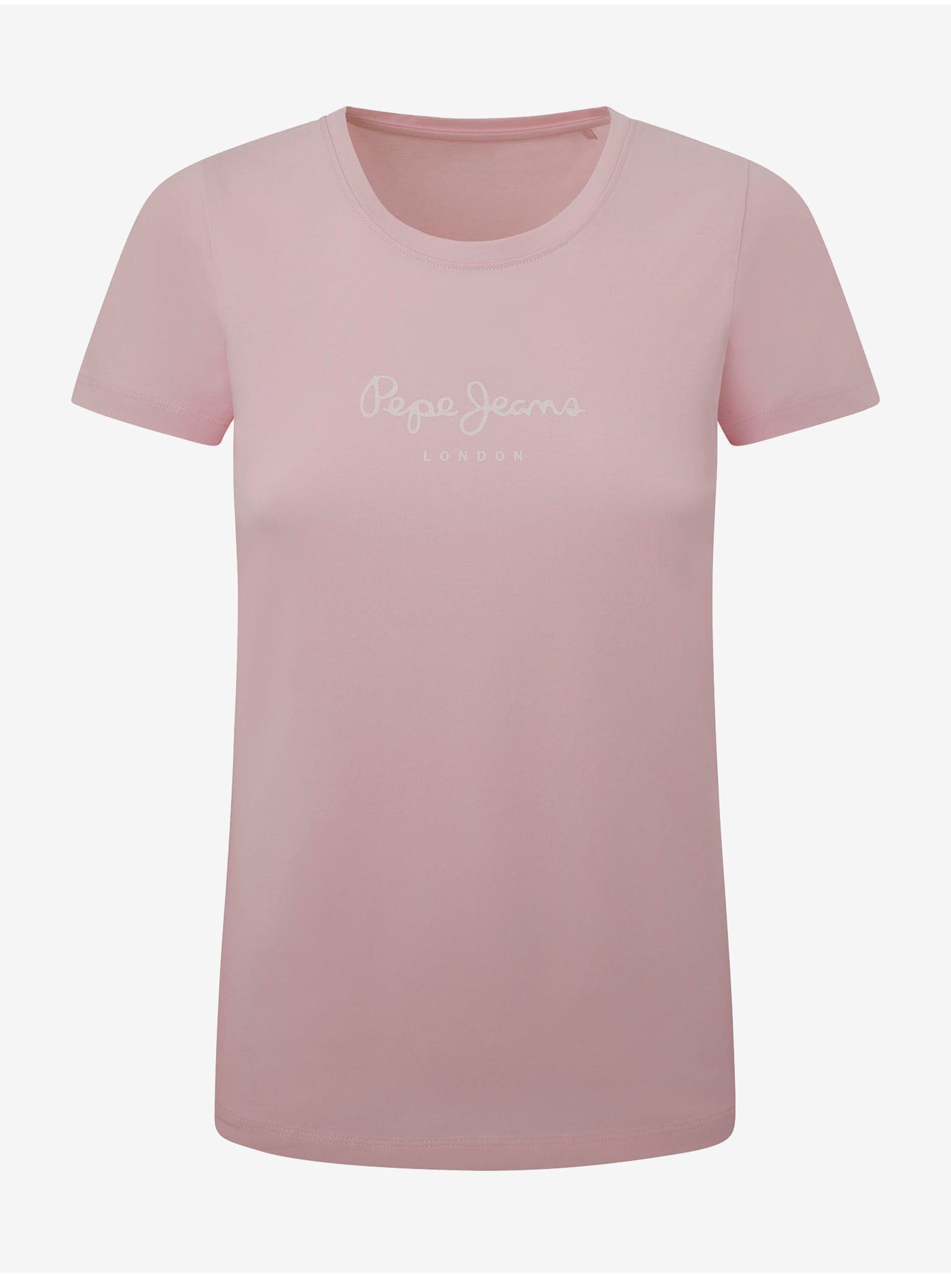 Levně Růžové dámské tričko s krátkým rukávem Pepe Jeans