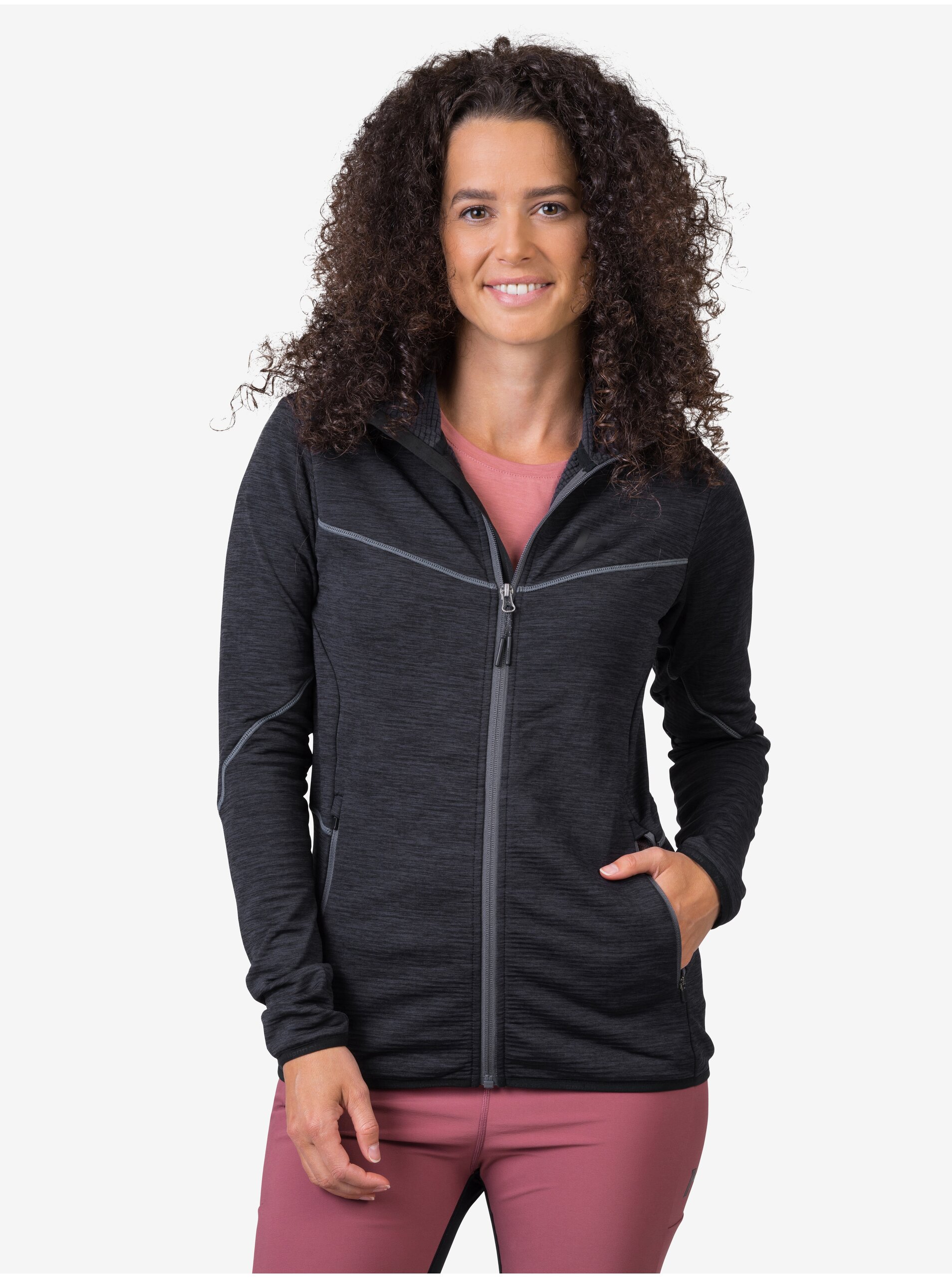 Levně Černá dámská mikina na zip s kapucí Hannah Dagnys Hoody