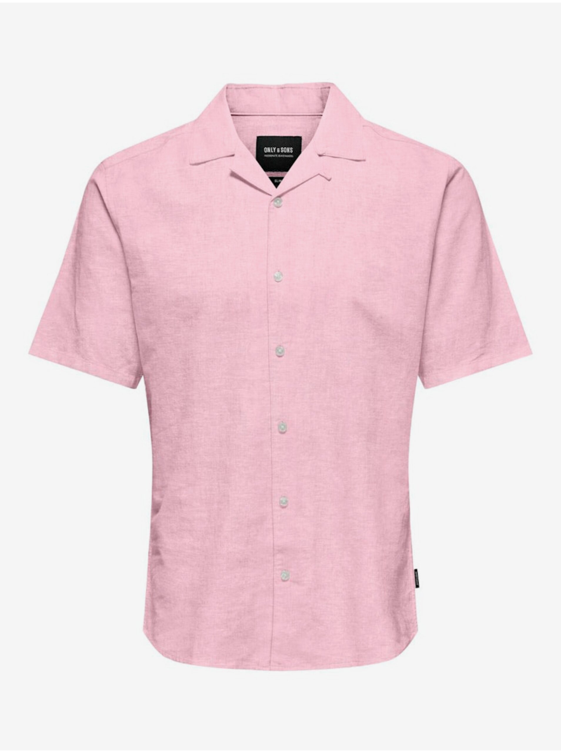 Levně Růžová pánská košile s příměsí lnu ONLY & SONS Caiden