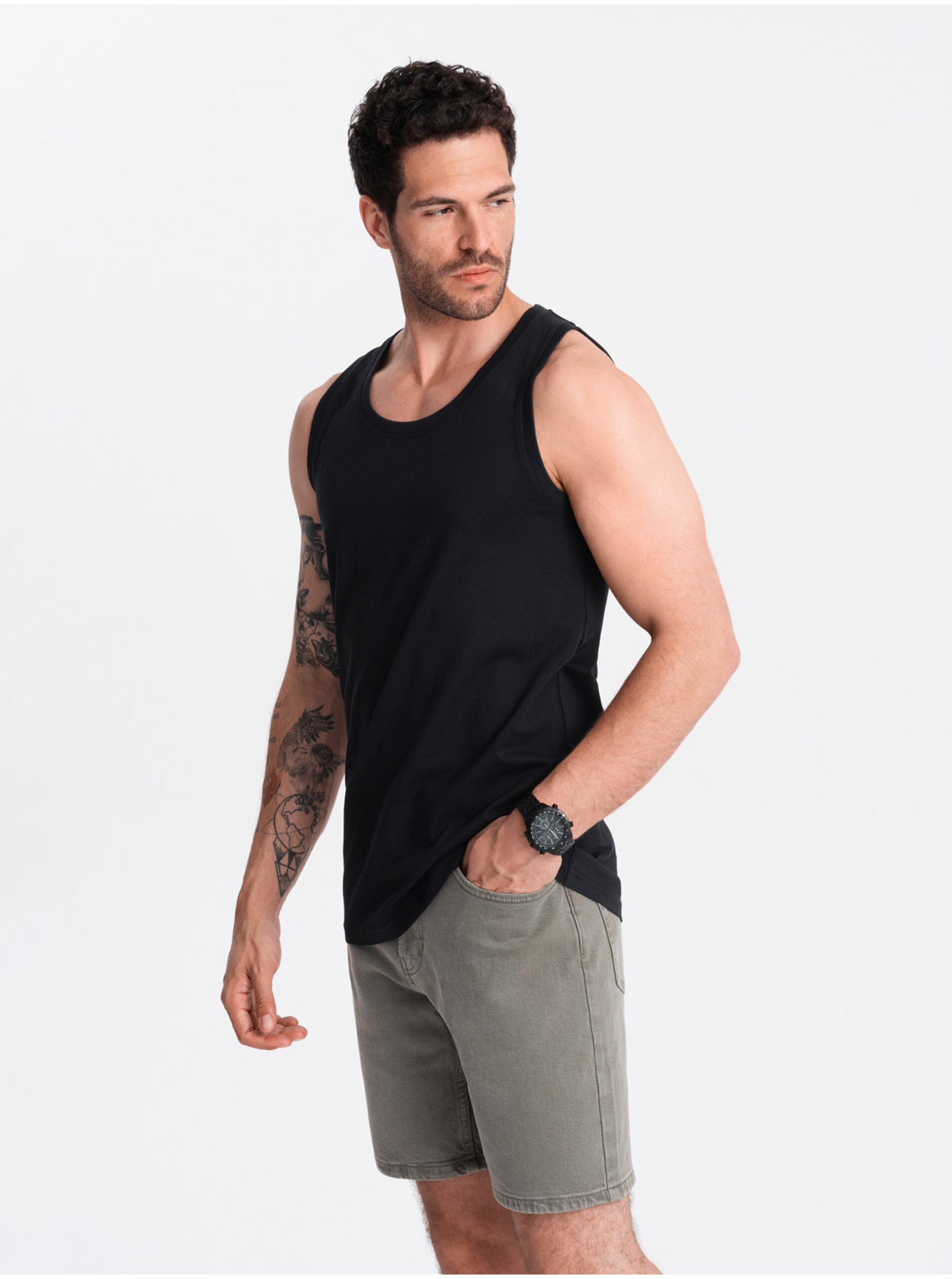 Levně Černé pánské bavlněné basic tílko Ombre Clothing