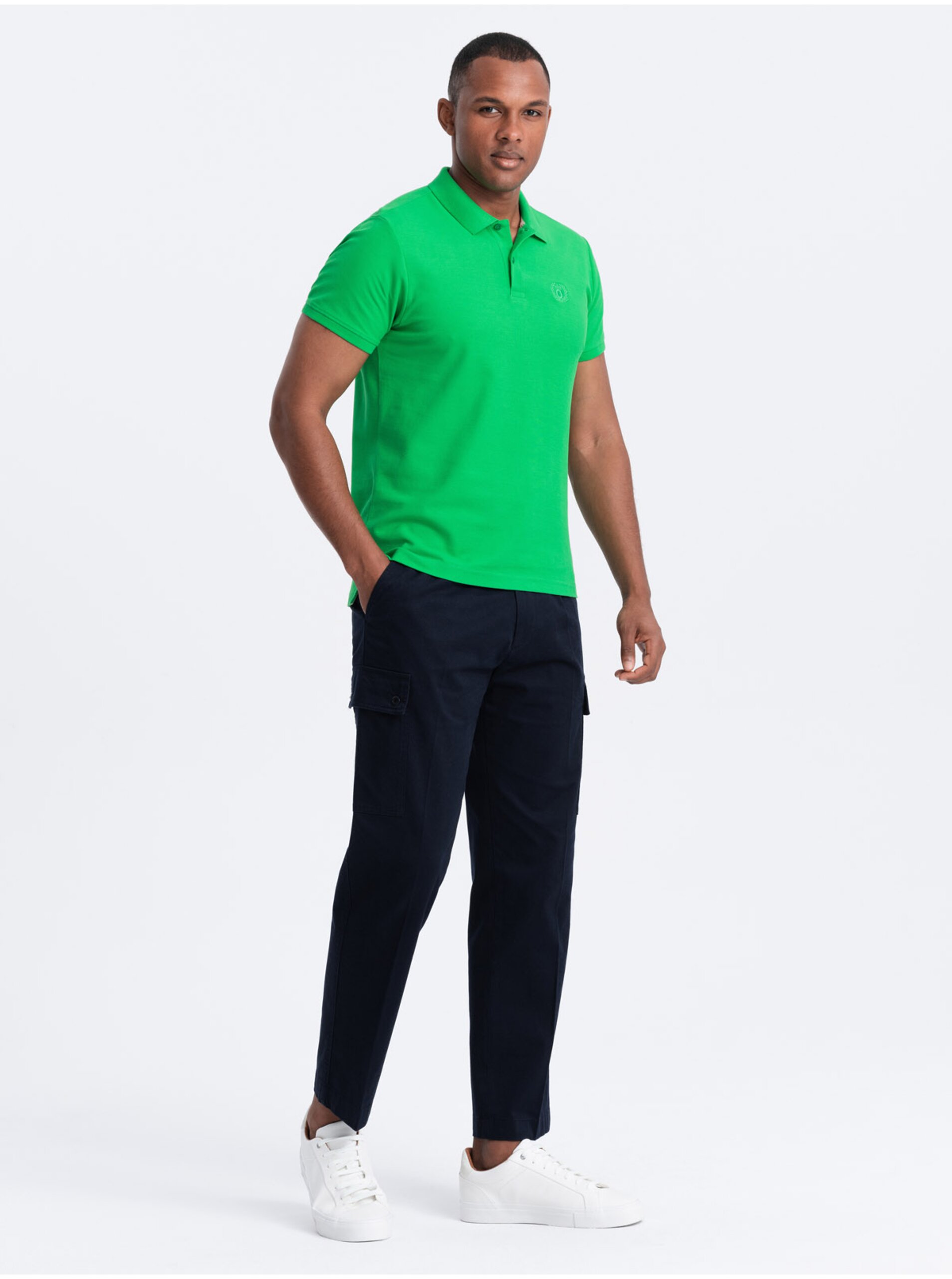 Pánská jednobarevná polokošile BASIC z piké úpletu Ombre Clothing zelená