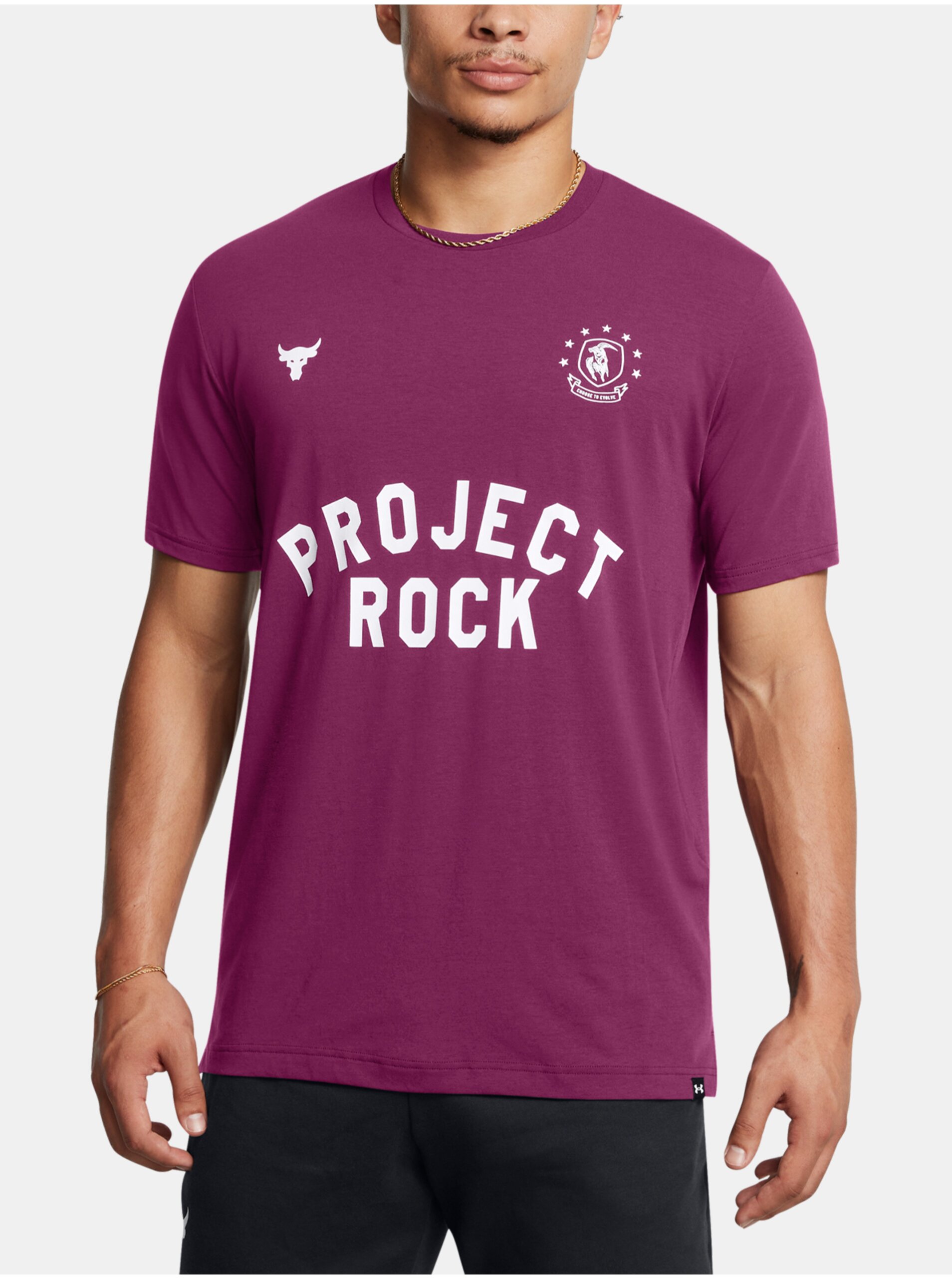 Levně Fialové pánské tričko Under Armour UA Project Rock Badge Of Honor