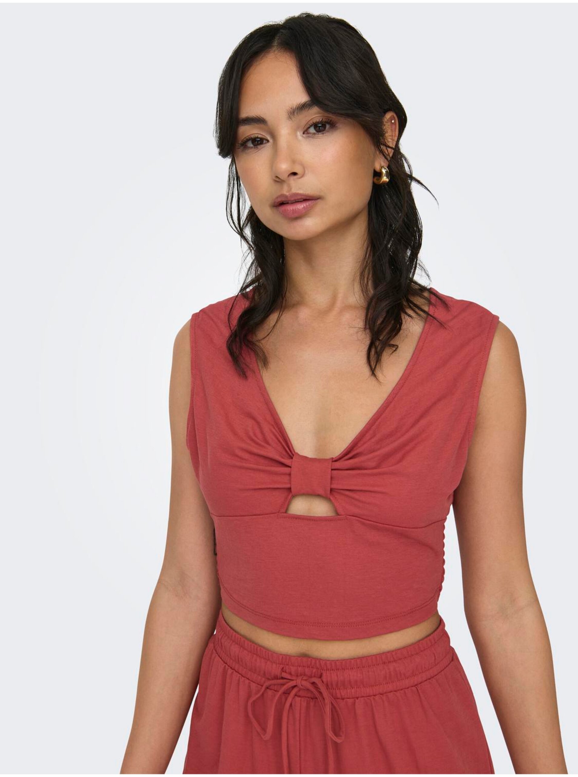 Tehlový dámsky crop top ONLY Jany