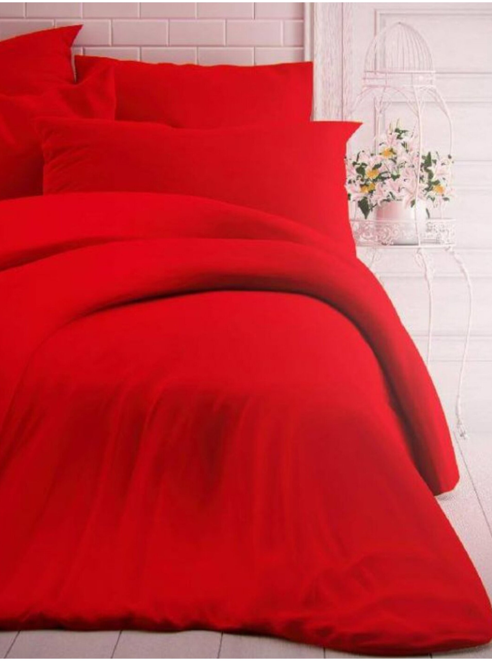 Francouzské jednobarevné bavlněné povlečení 240x200, 70x90cm červené