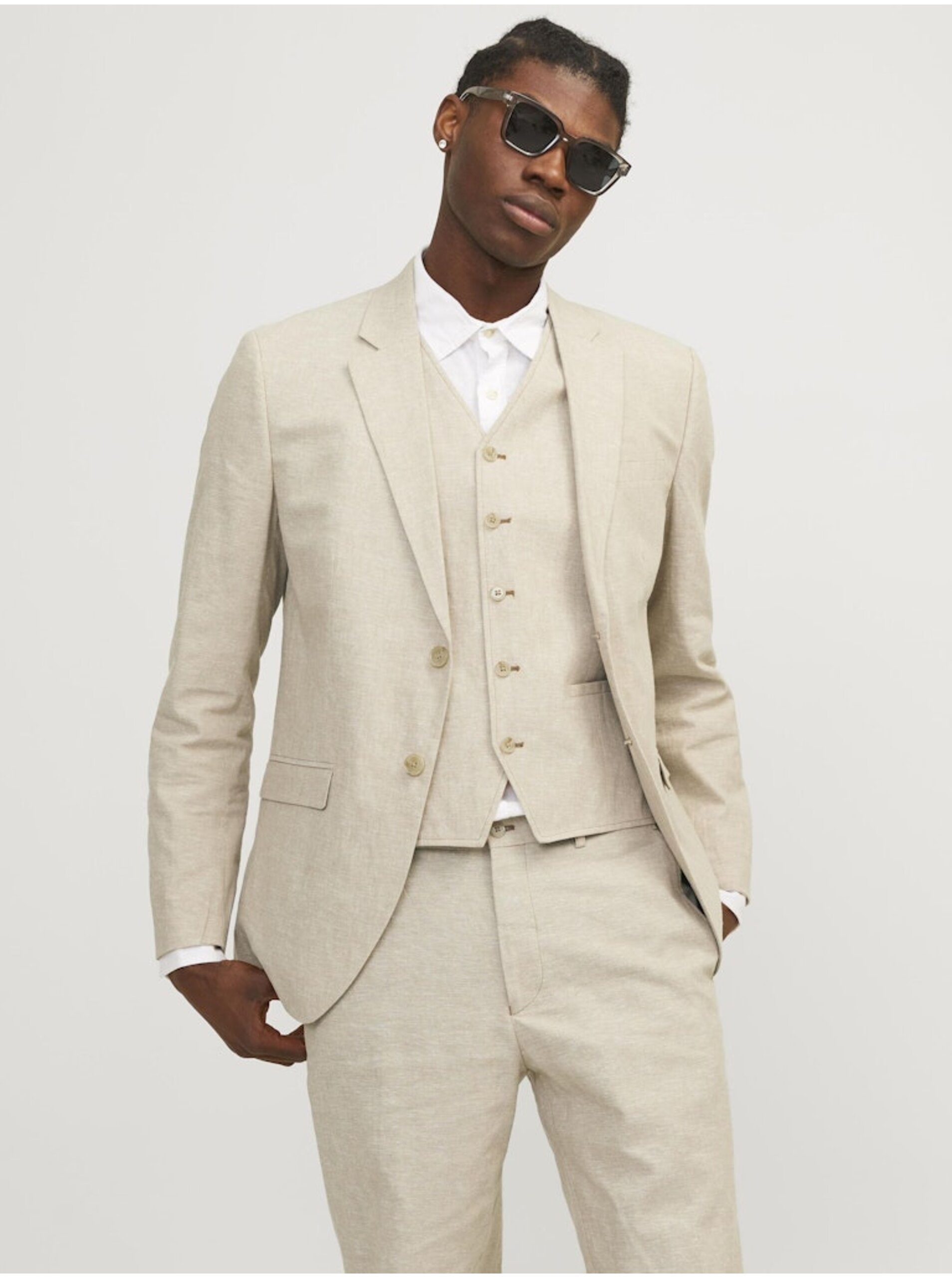 Lacno Béžové pánske sako Jack & Jones Riviera