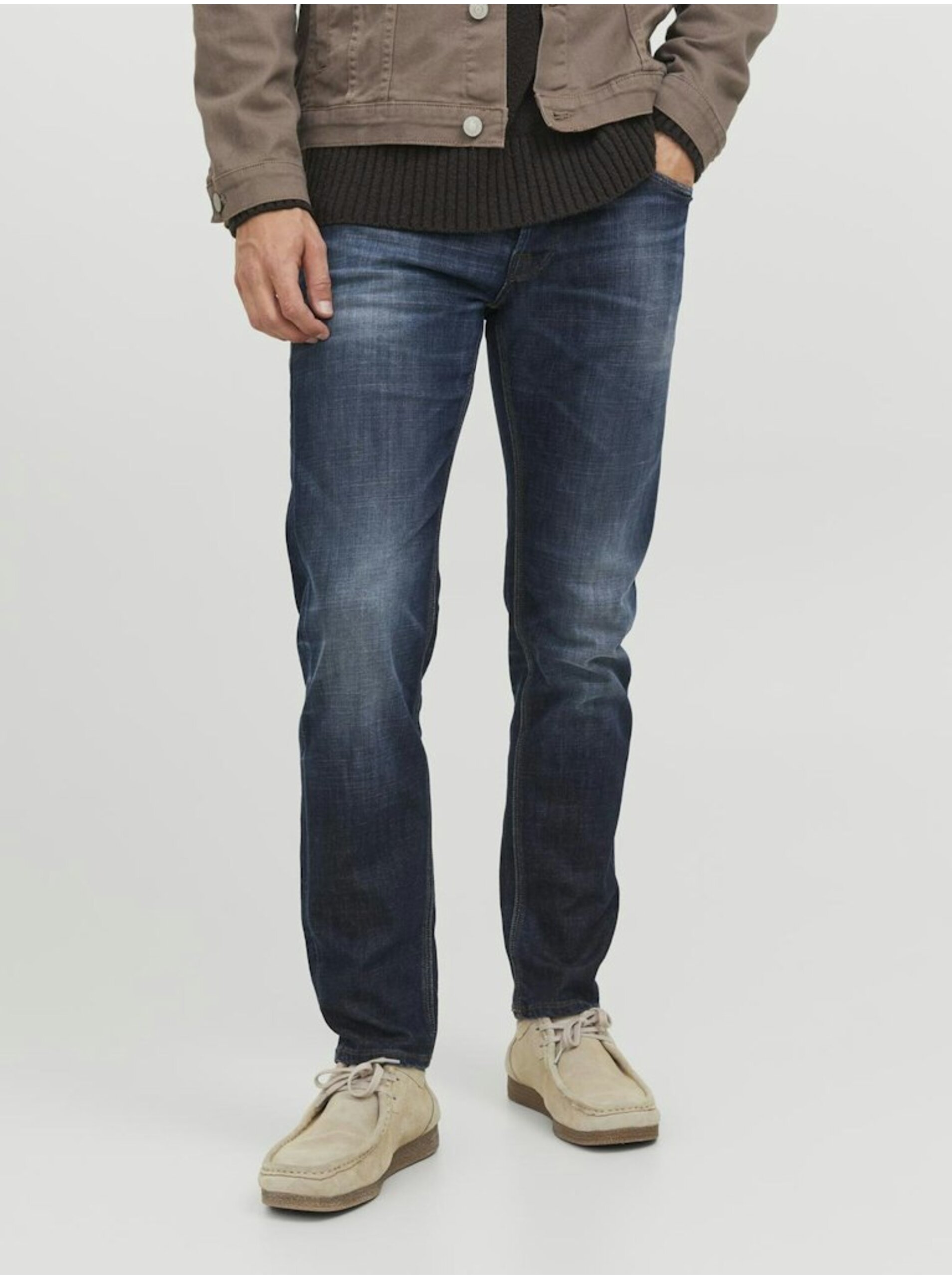 Lacno Tmavomodré pánske straight fit džínsy Jack & Jones Mike