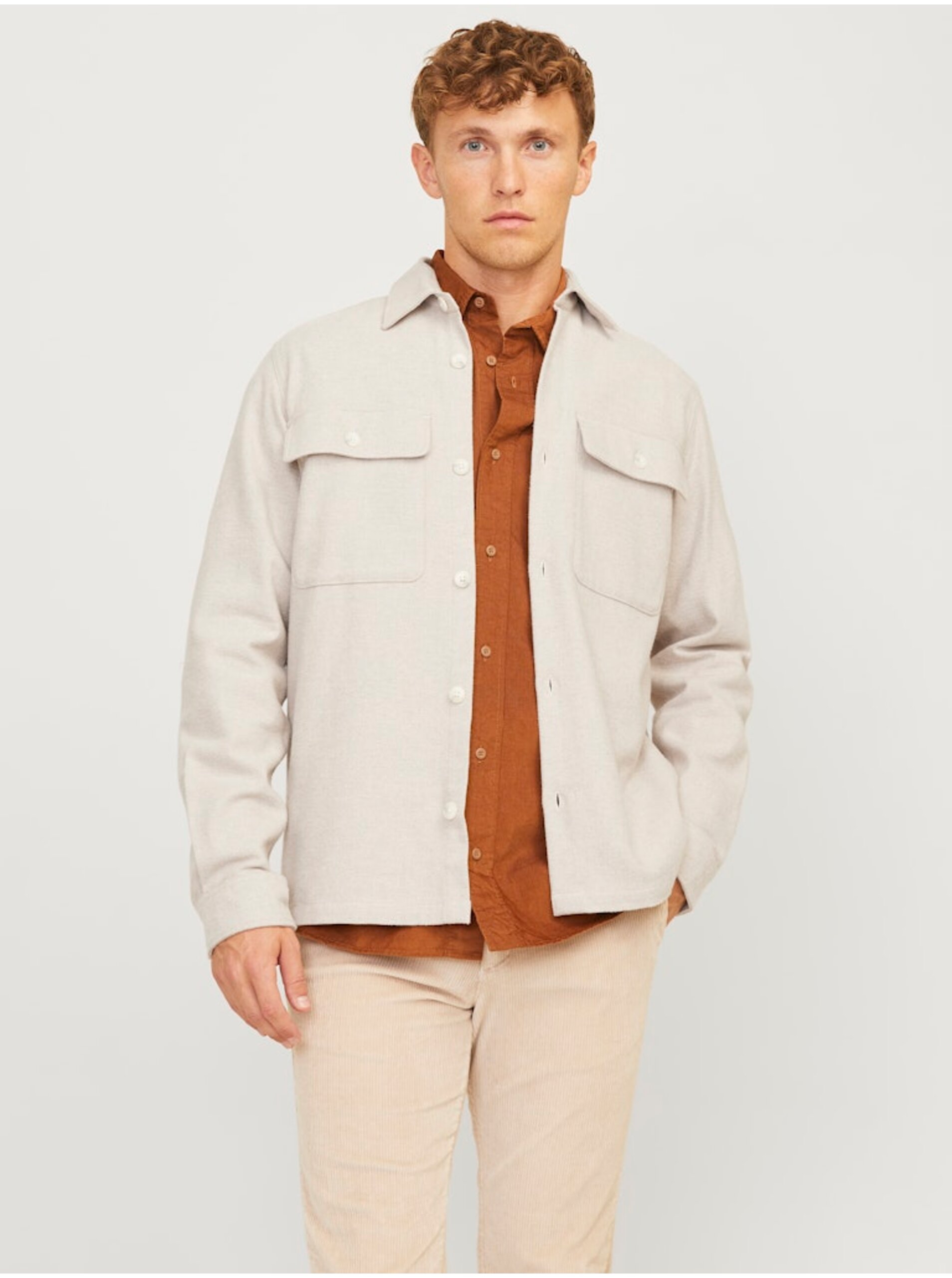 Lacno Béžová pánska ľahká košeľová bunda Jack & Jones Raymond