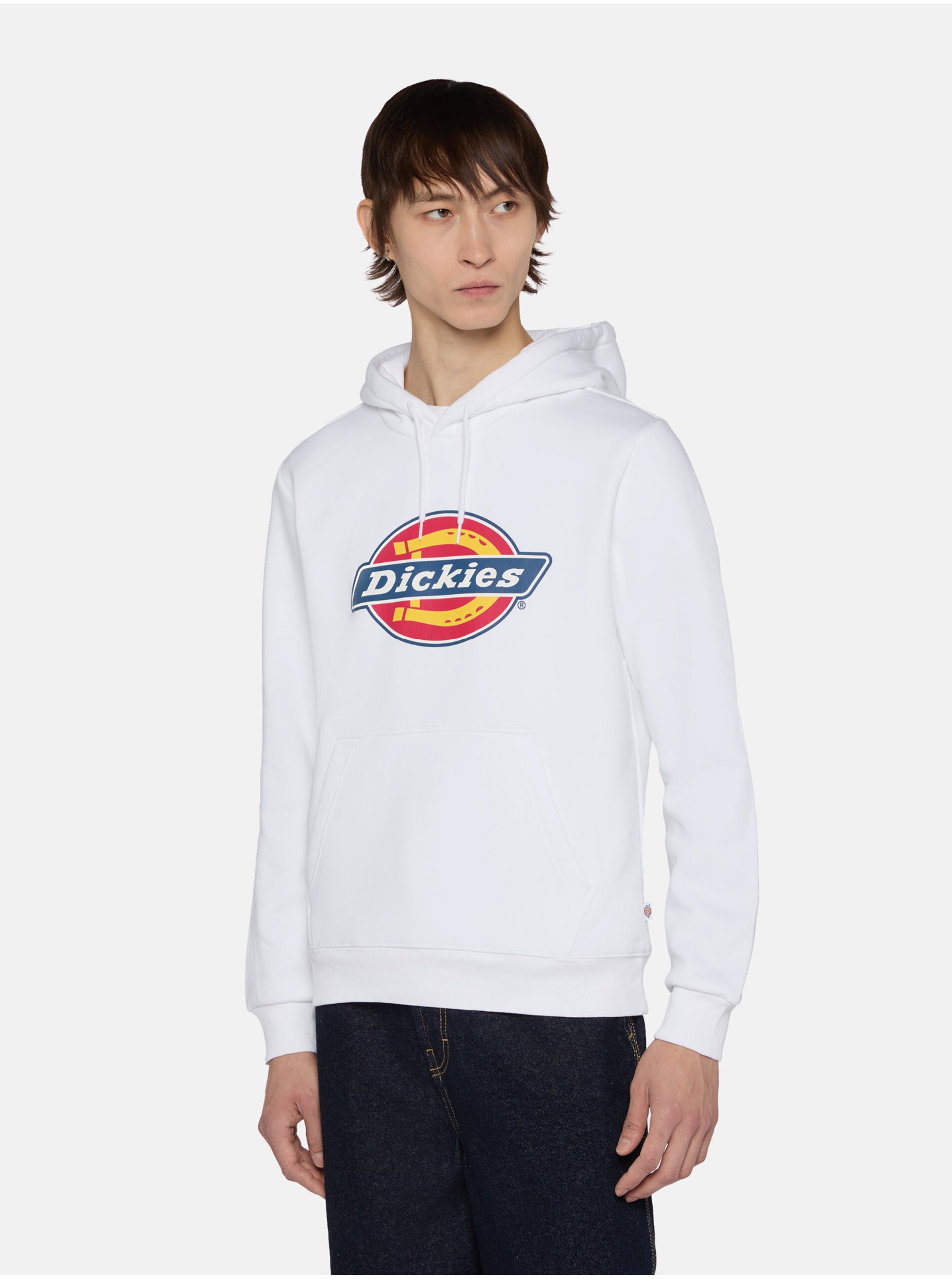 Lacno Biela pánska mikina s kapucňou Dickies Icon Logo