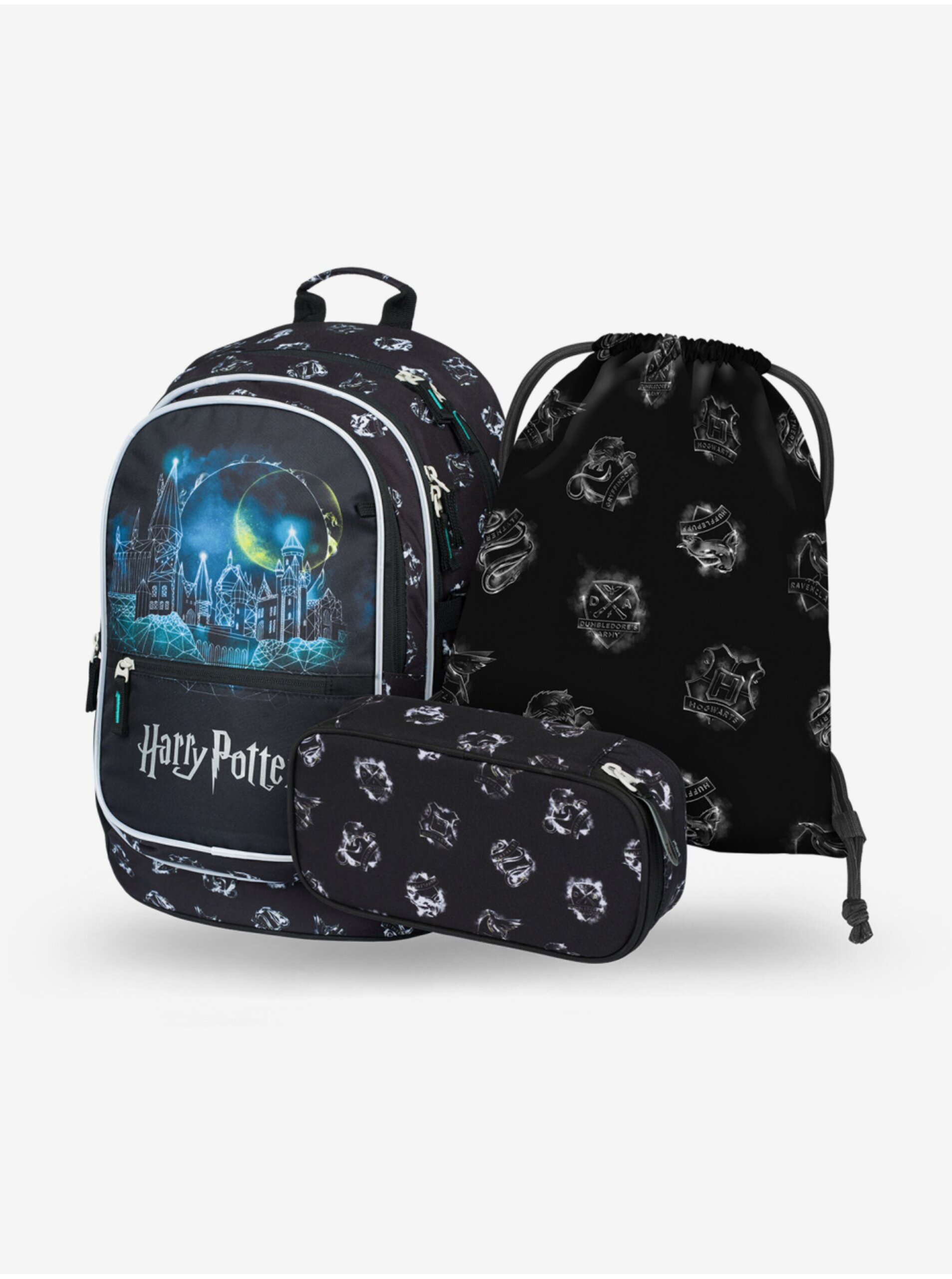 Levně Černý školní set - batoh, penál, sáček Baagl Core Harry Potter Bradavice