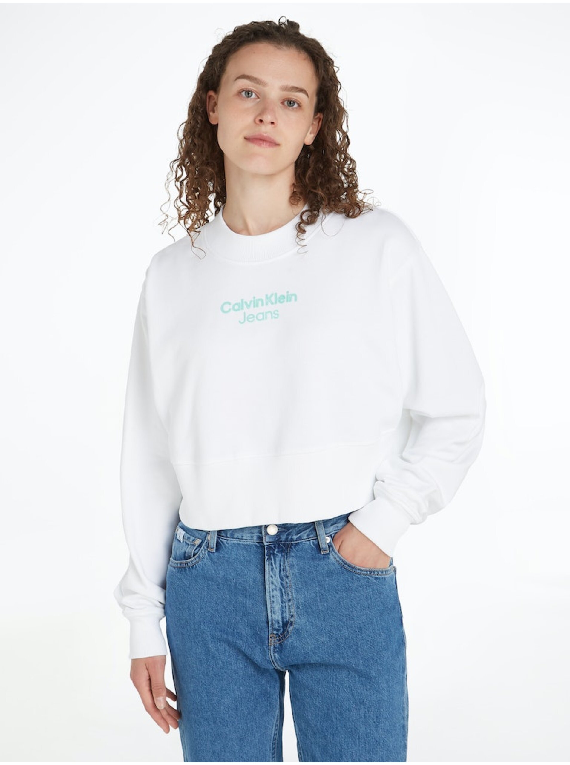 Levně Bílá dámská mikina Calvin Klein Jeans