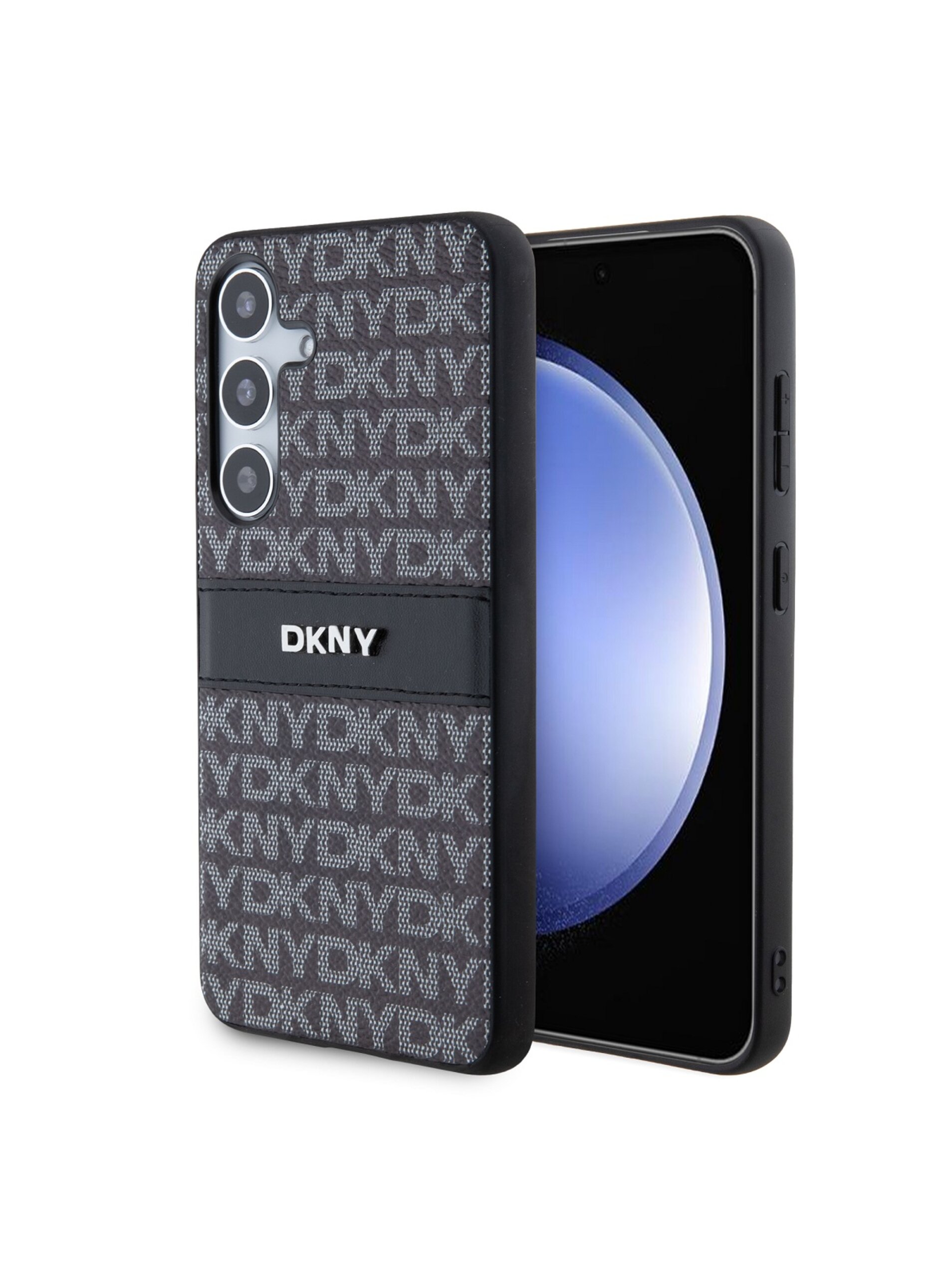 Lacno PC/TPU Repeat Pattern Tonal Stripe Zadný Kryt pre Samsung S24 Black DKNY