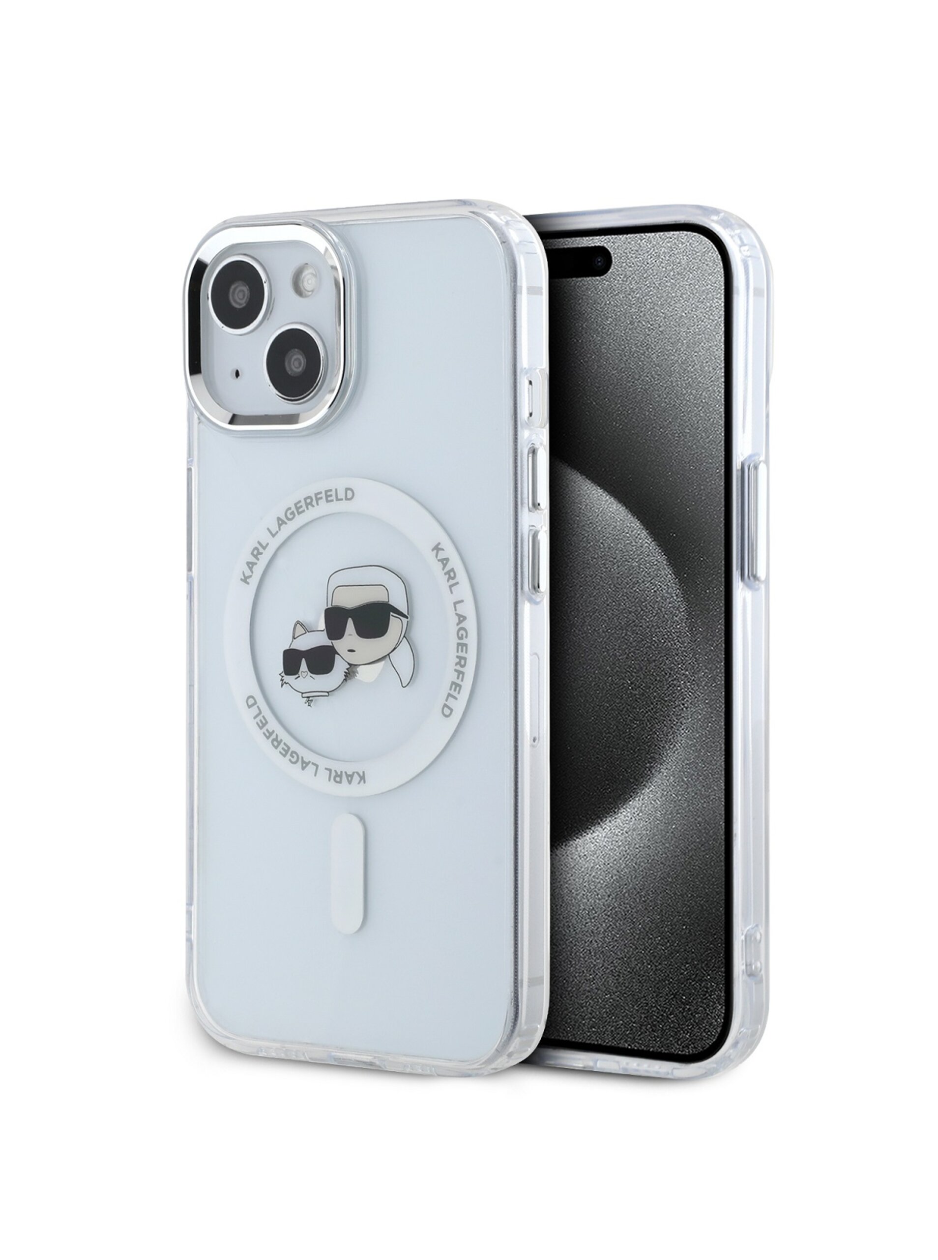 Levně Karl Lagerfeld IML K&CH Heads Metal Frame MagSafe Zadní Kryt pro iPhone 13 Transparent