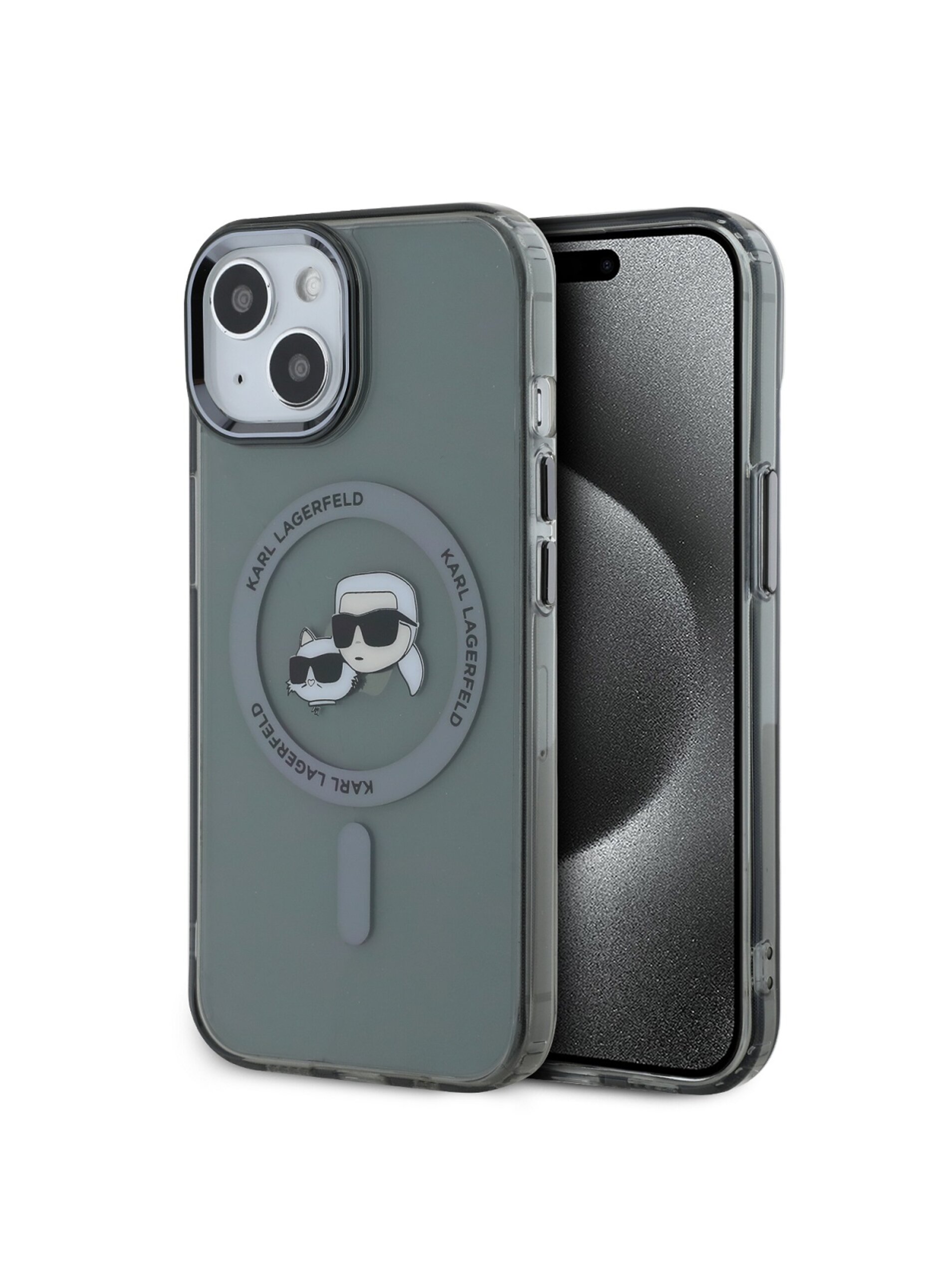 Karl Lagerfeld IML K&CH Heads Metal Frame MagSafe Zadní Kryt pro iPhone 15 Black