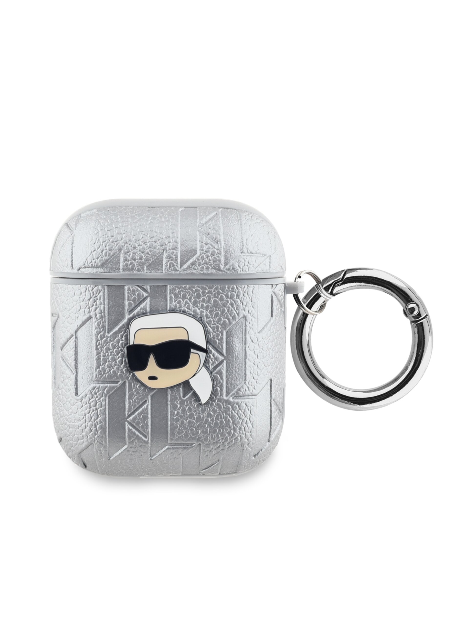 Karl Lagerfeld PU Embossed Karl Head Pouzdro pro AirPods 1/2 Silver