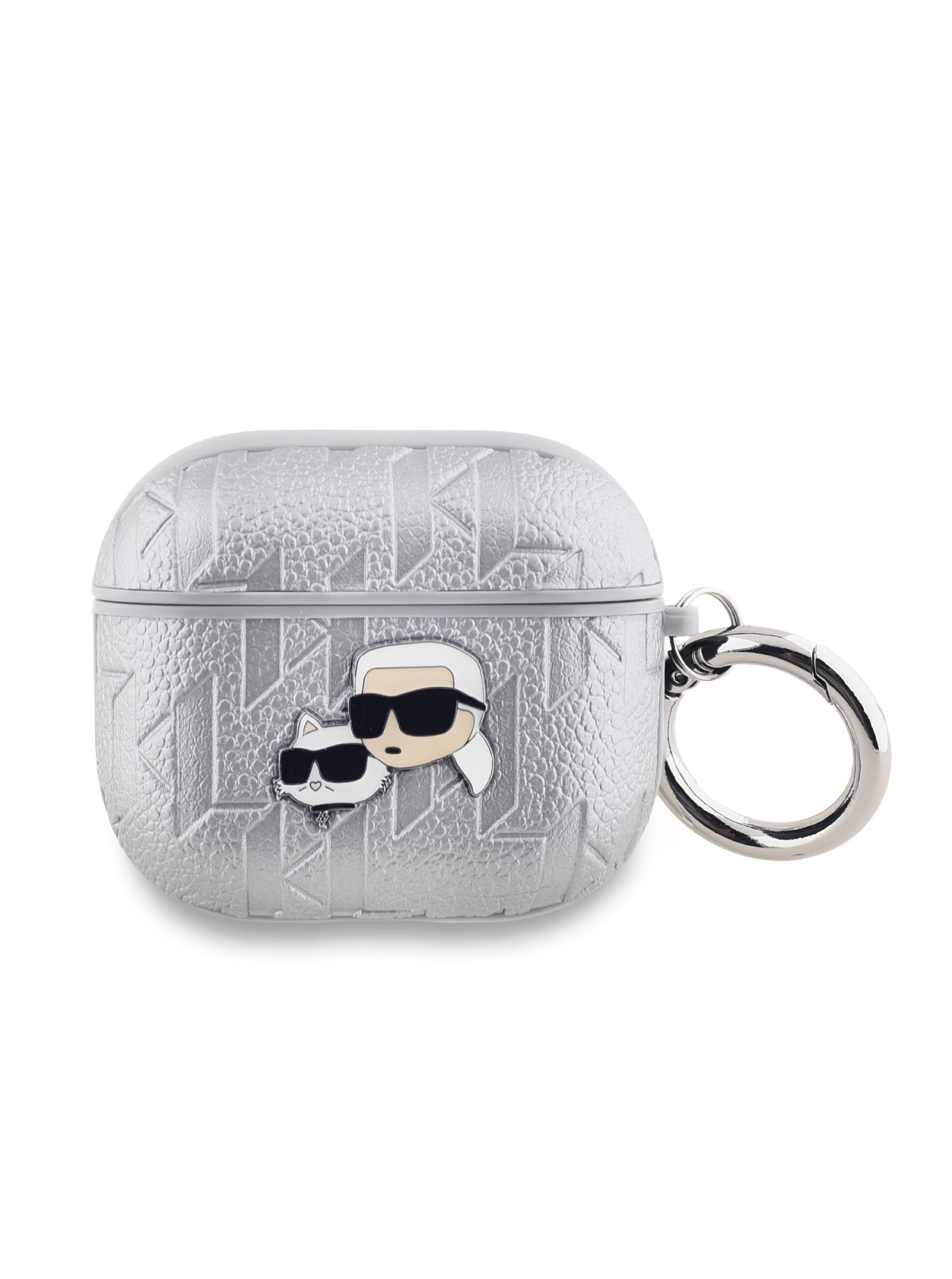 PU Embossed Karl and Choupette Heads Pouzdro pro AirPods 3 Silver Karl Lagerfeld