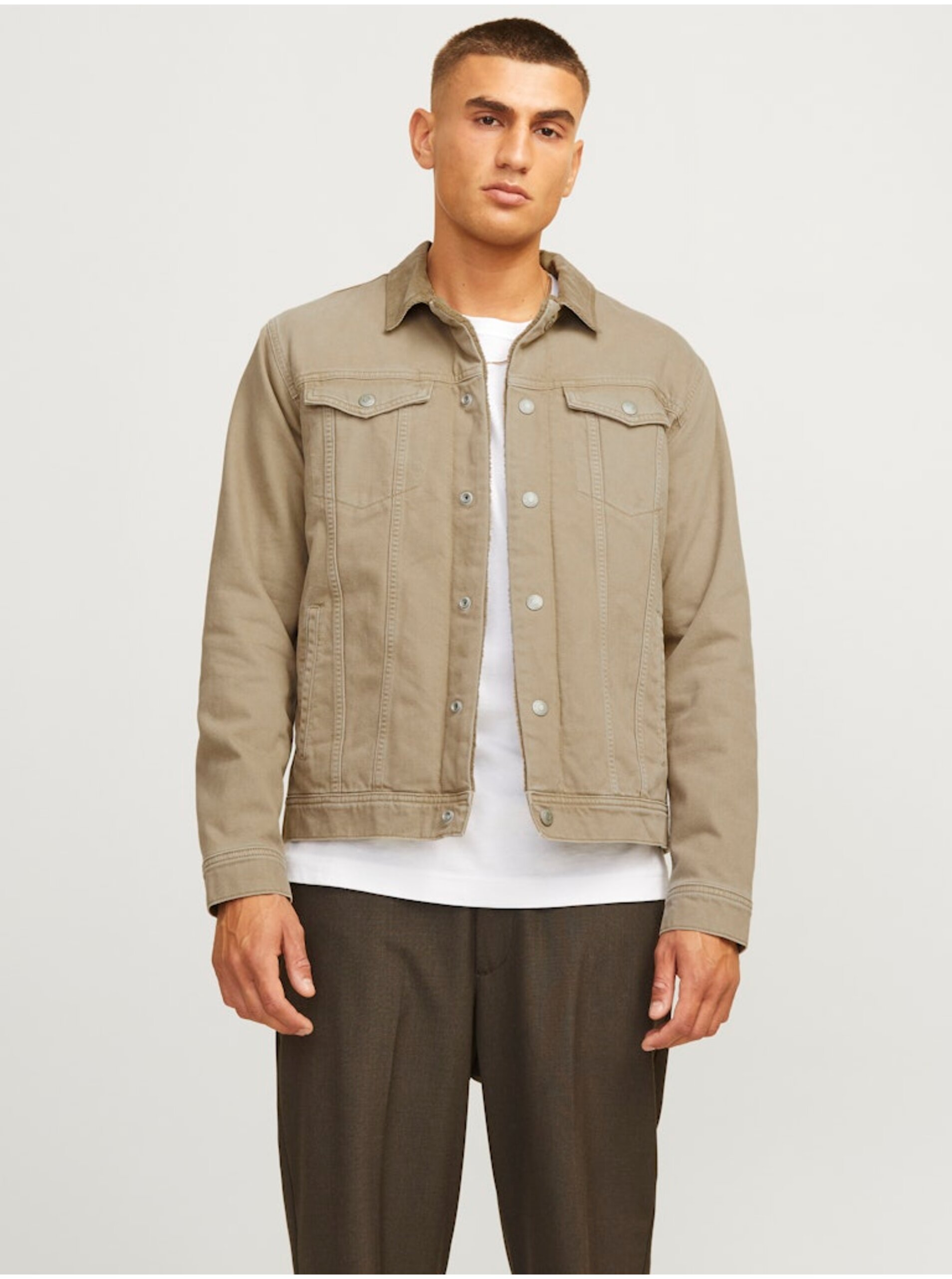 Levně Béžová pánská džínová bunda Jack & Jones