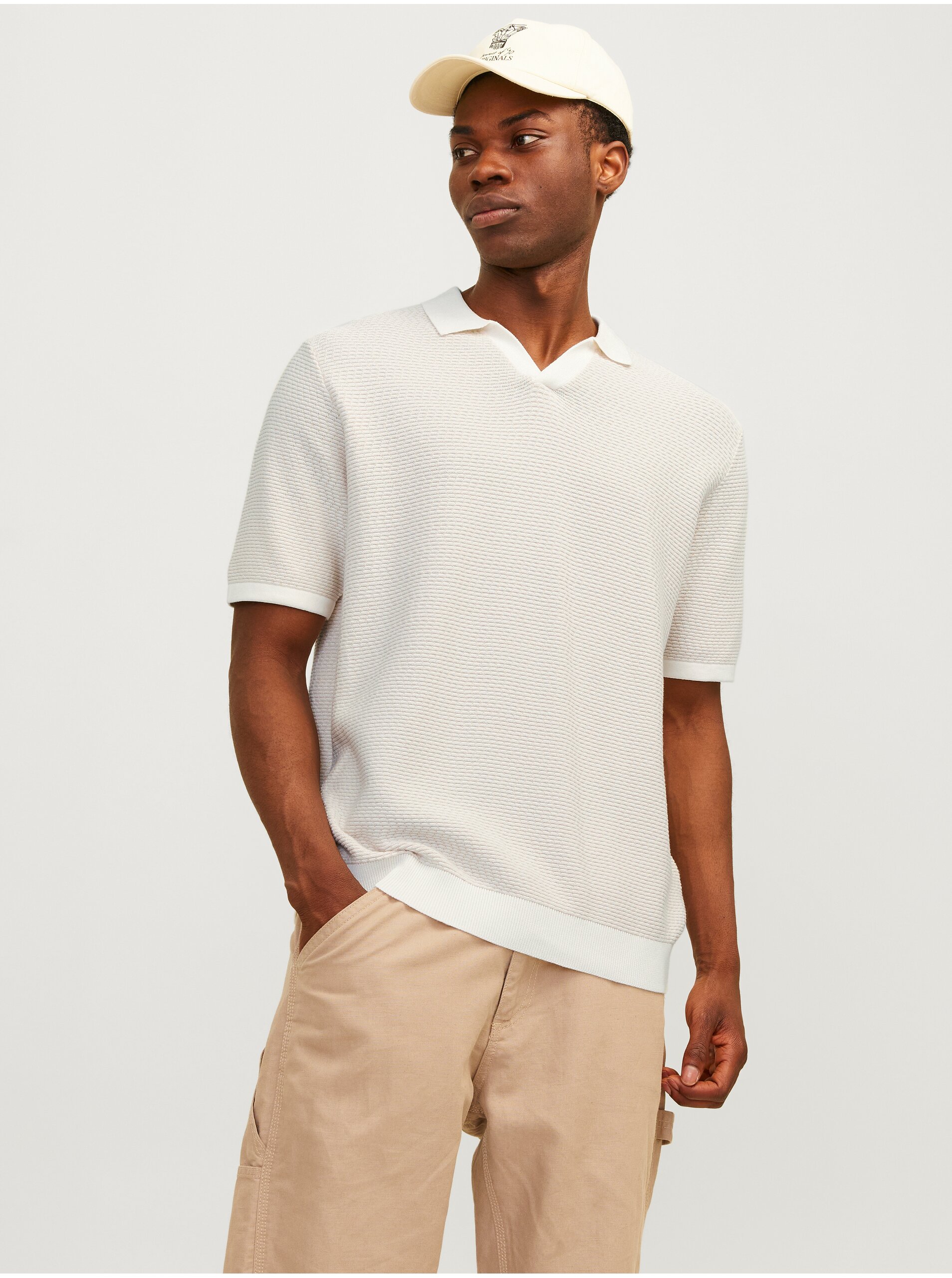 Levně Béžové pánské polo tričko Jack & Jones Mykonos