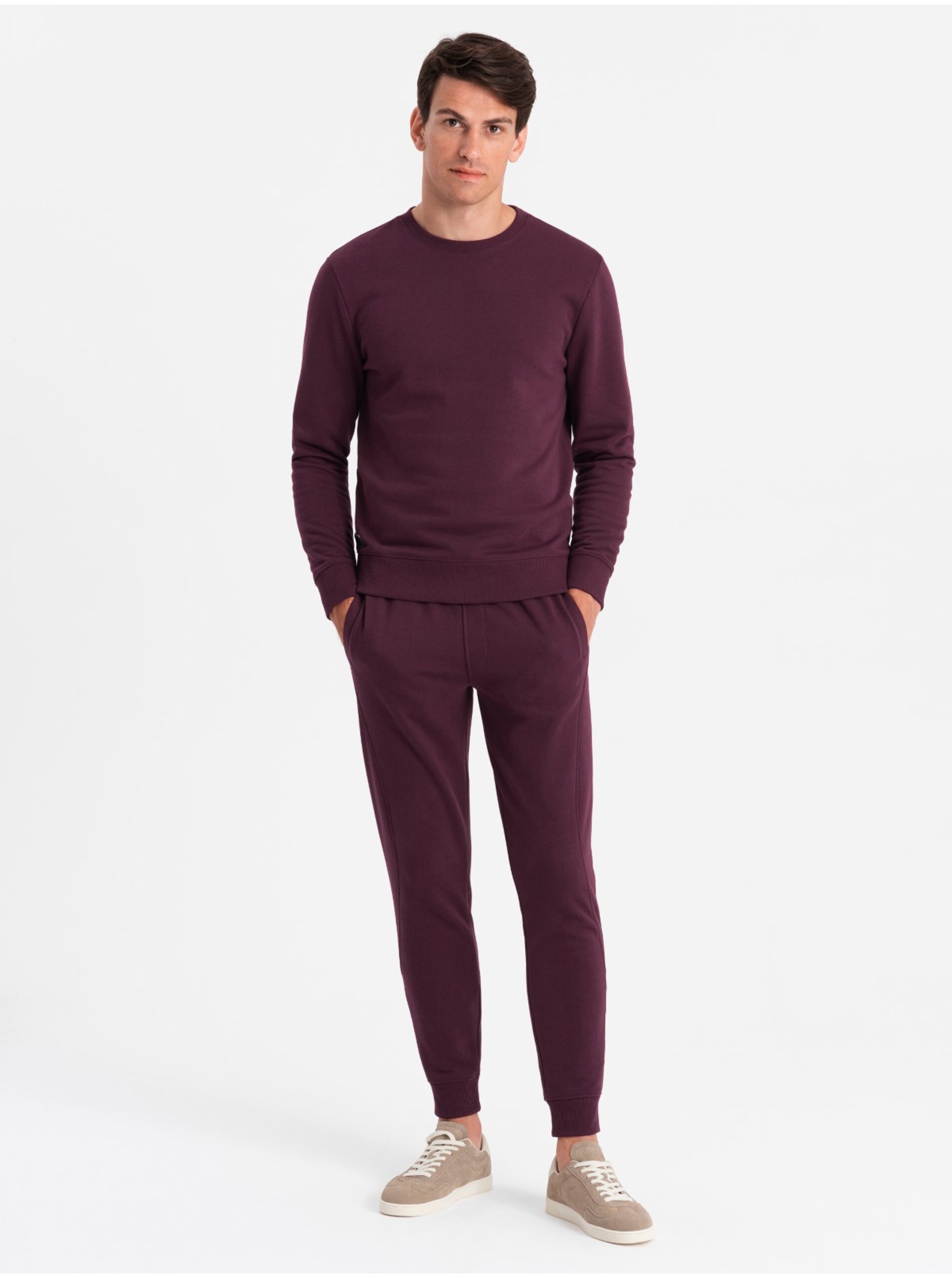 Levně BASIC pánská bavlněná mikina BASIC bordó Ombre Clothing