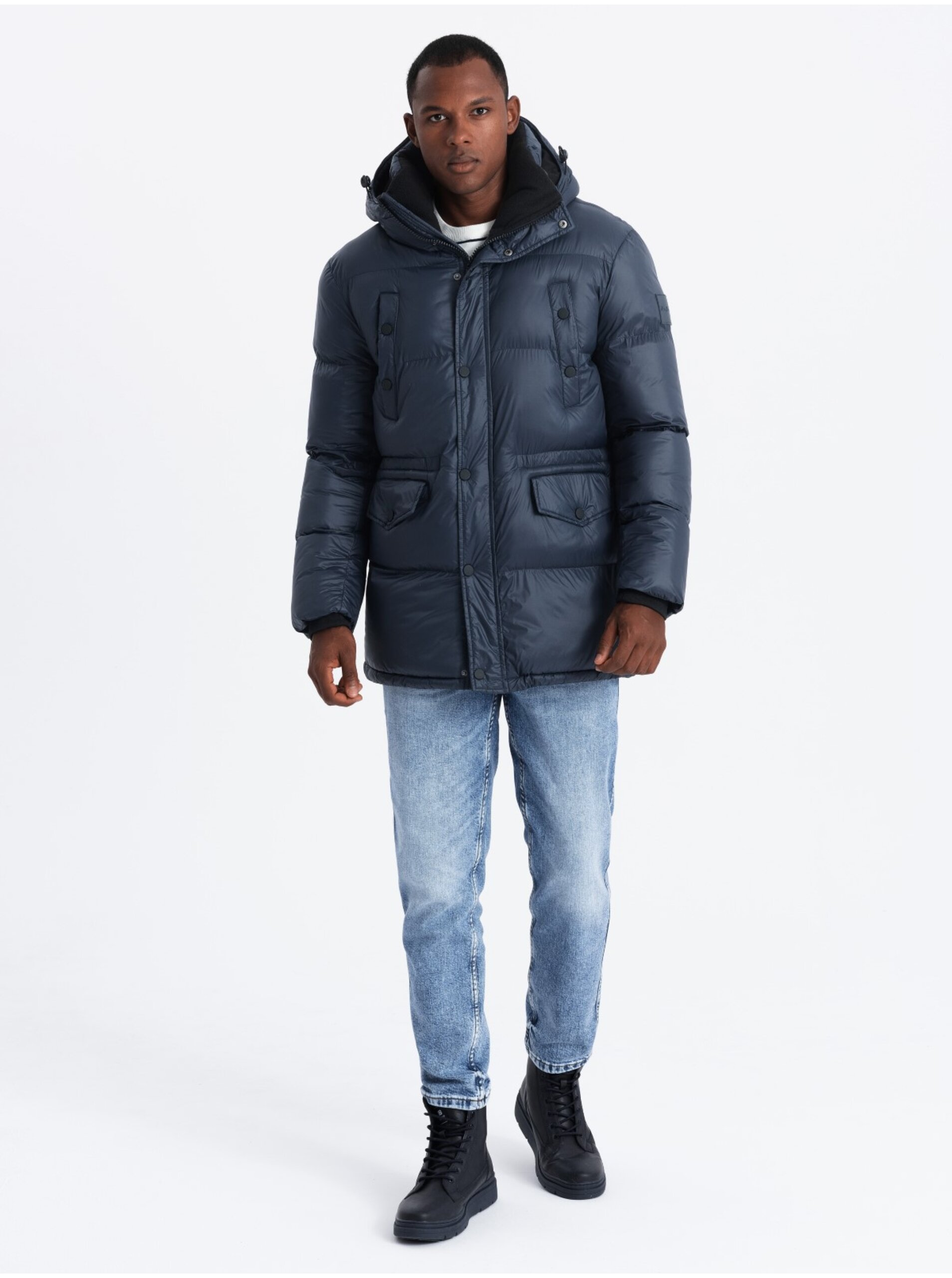 Pánská dlouhá bunda s kapsami Ombre Clothing