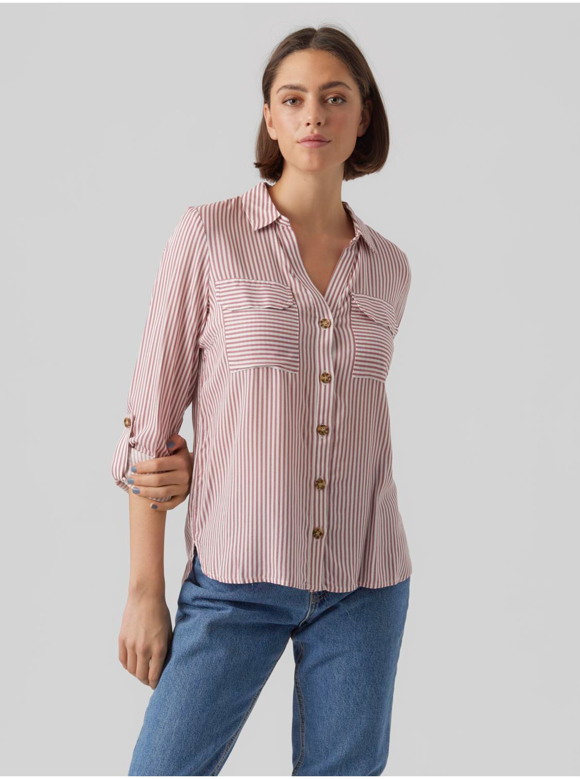 Bílo-růžová dámská pruhovaná košile Vero Moda