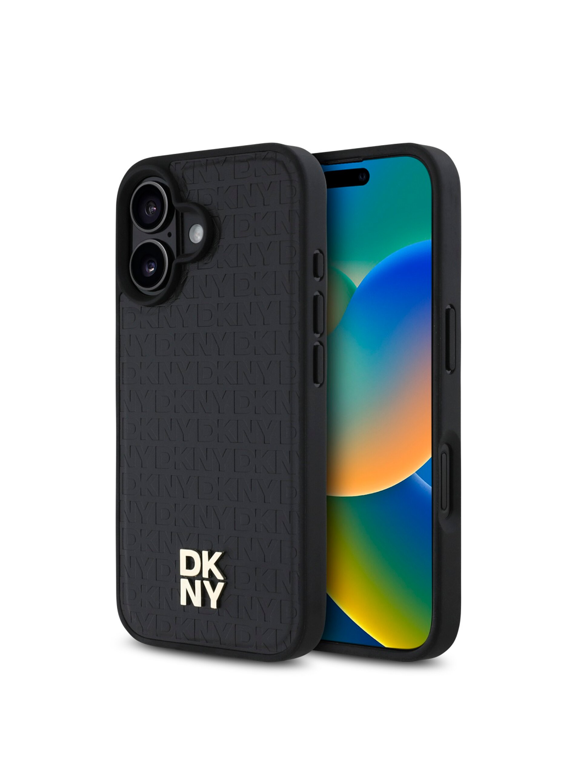 Lacno DKNY PU Leather Repeat Pattern Stack Logo MagSafe Zadný Kryt pre iPhone 16 Black