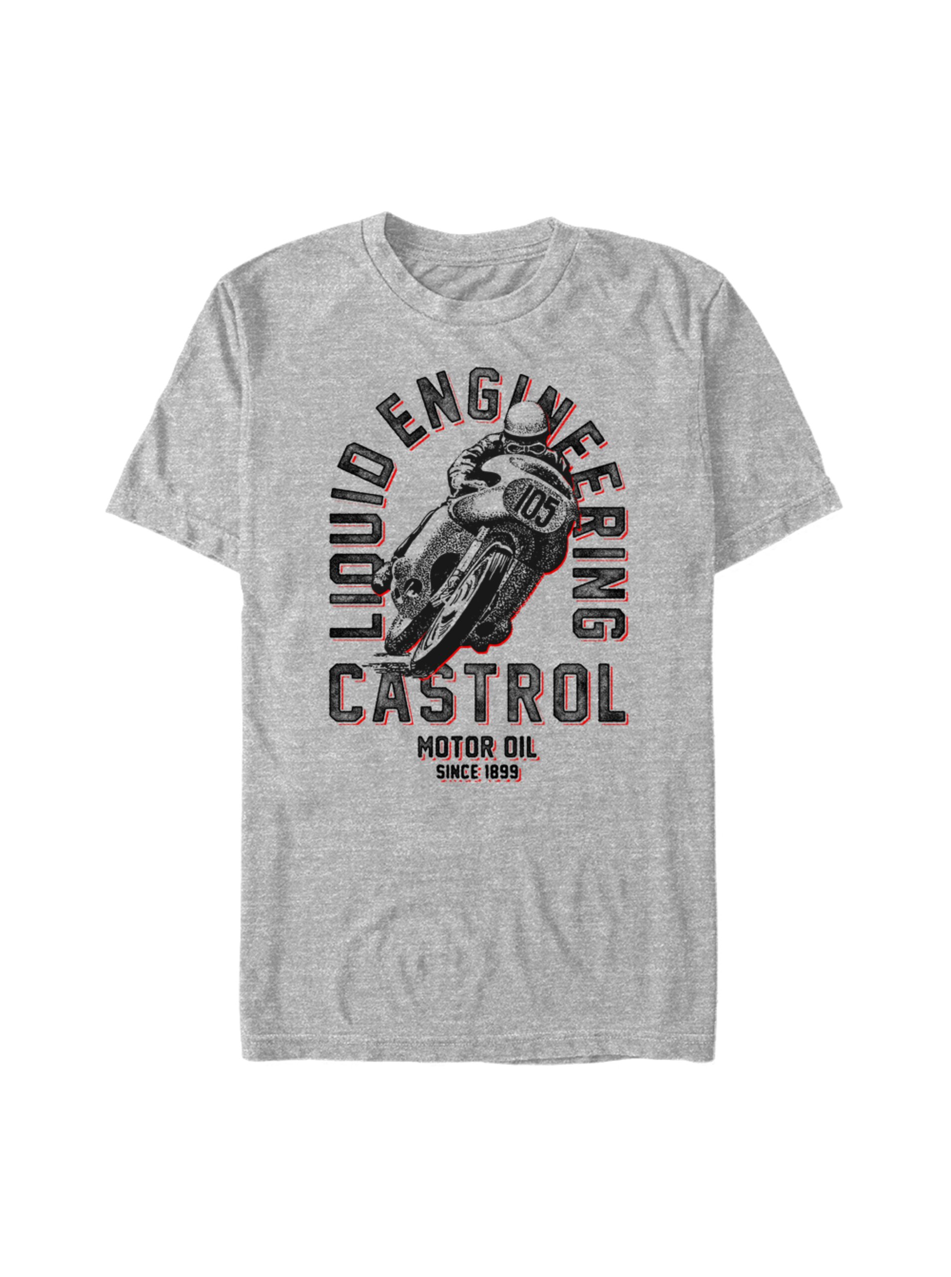 Melírované šedé tričko Castrol Retro Motorbike