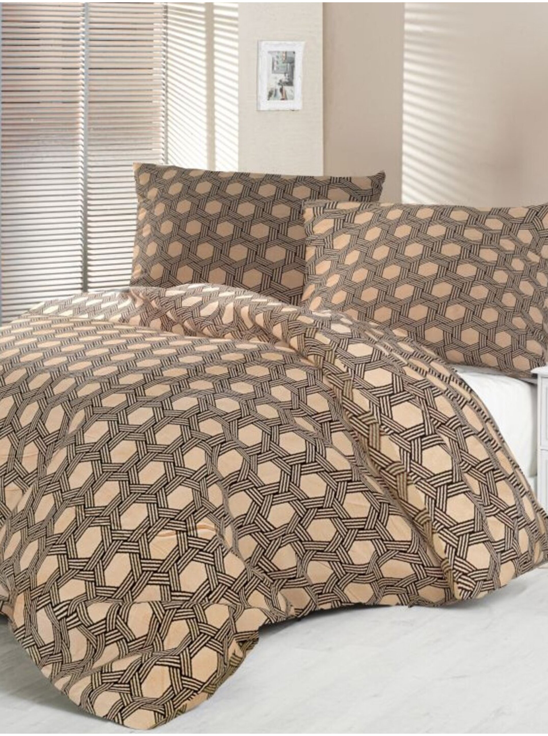 Saténové francouzské prodloužené povlečení Luxury Collection 1+2, 240x220, 70x90cm Carero béžové Kvalitex