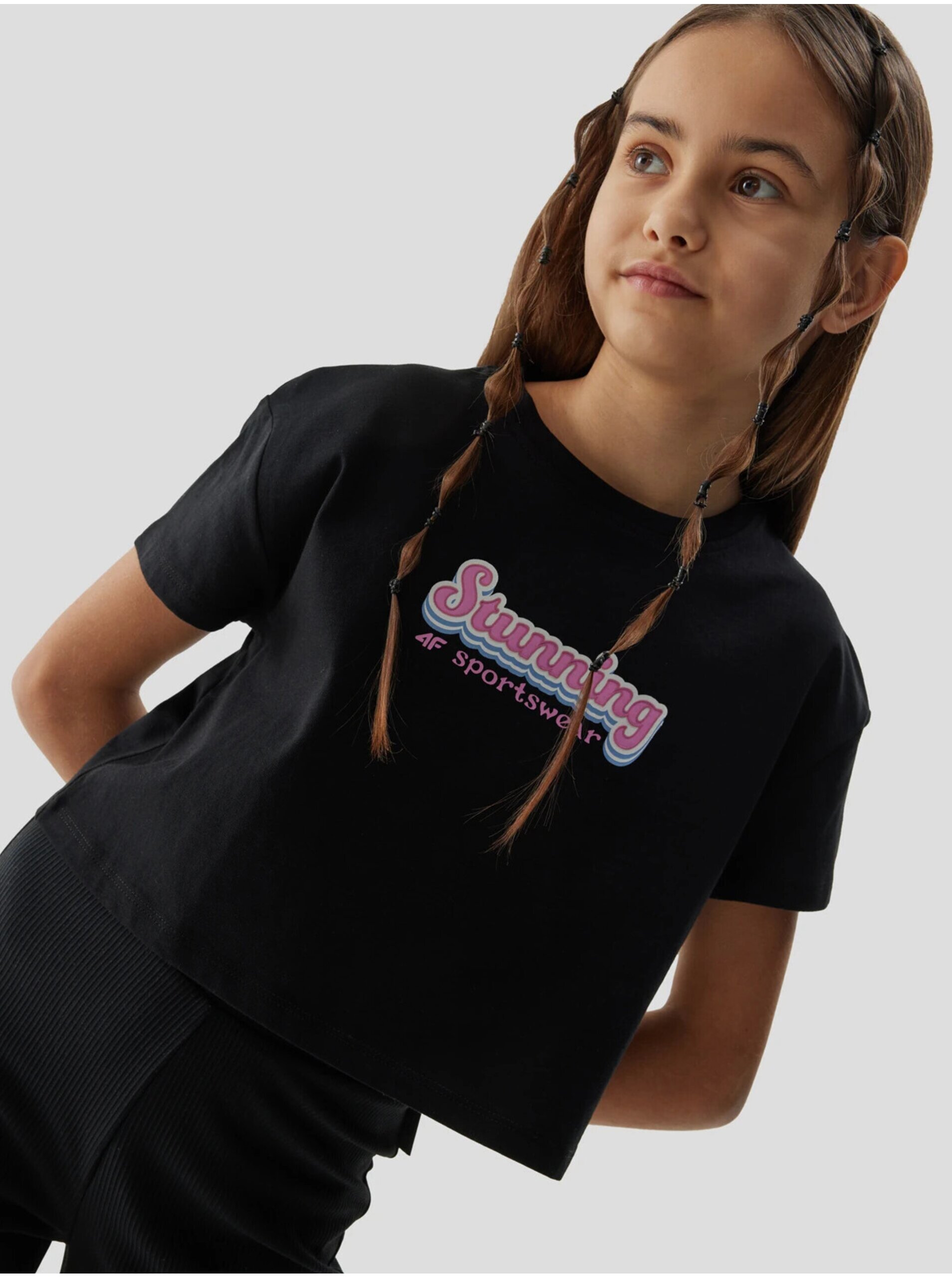 Dívčí tričko crop top z organické bavlny 4F