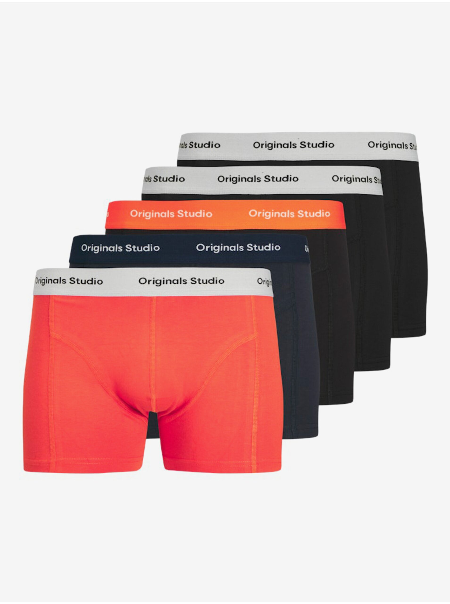Sada pěti pánských boxerek v oranžové, modré a černé barvě Jack & Jones