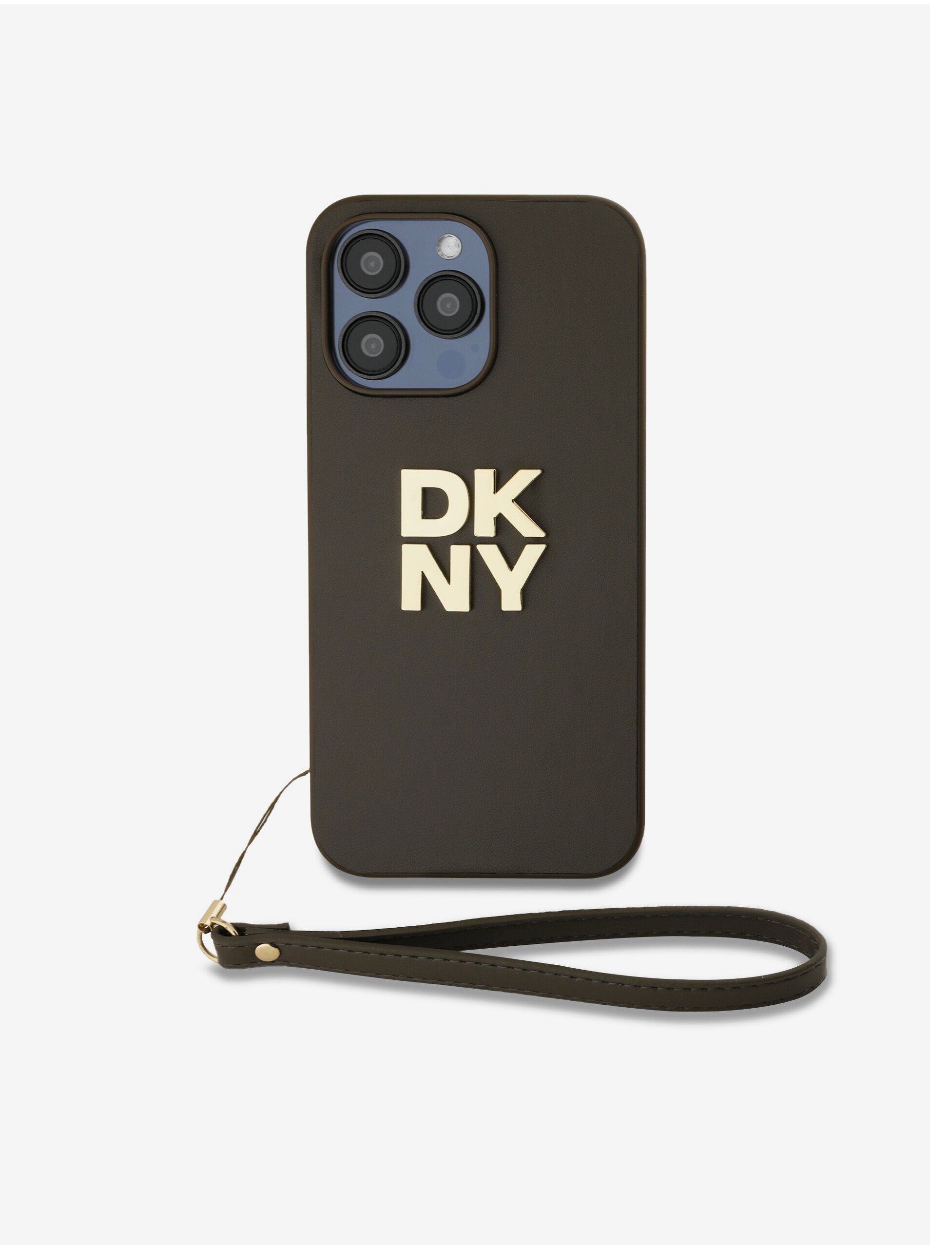 PU Leather Stack Logo Wrist Strap Zadní Kryt pro iPhone 15 Pro Max Brown DKNY