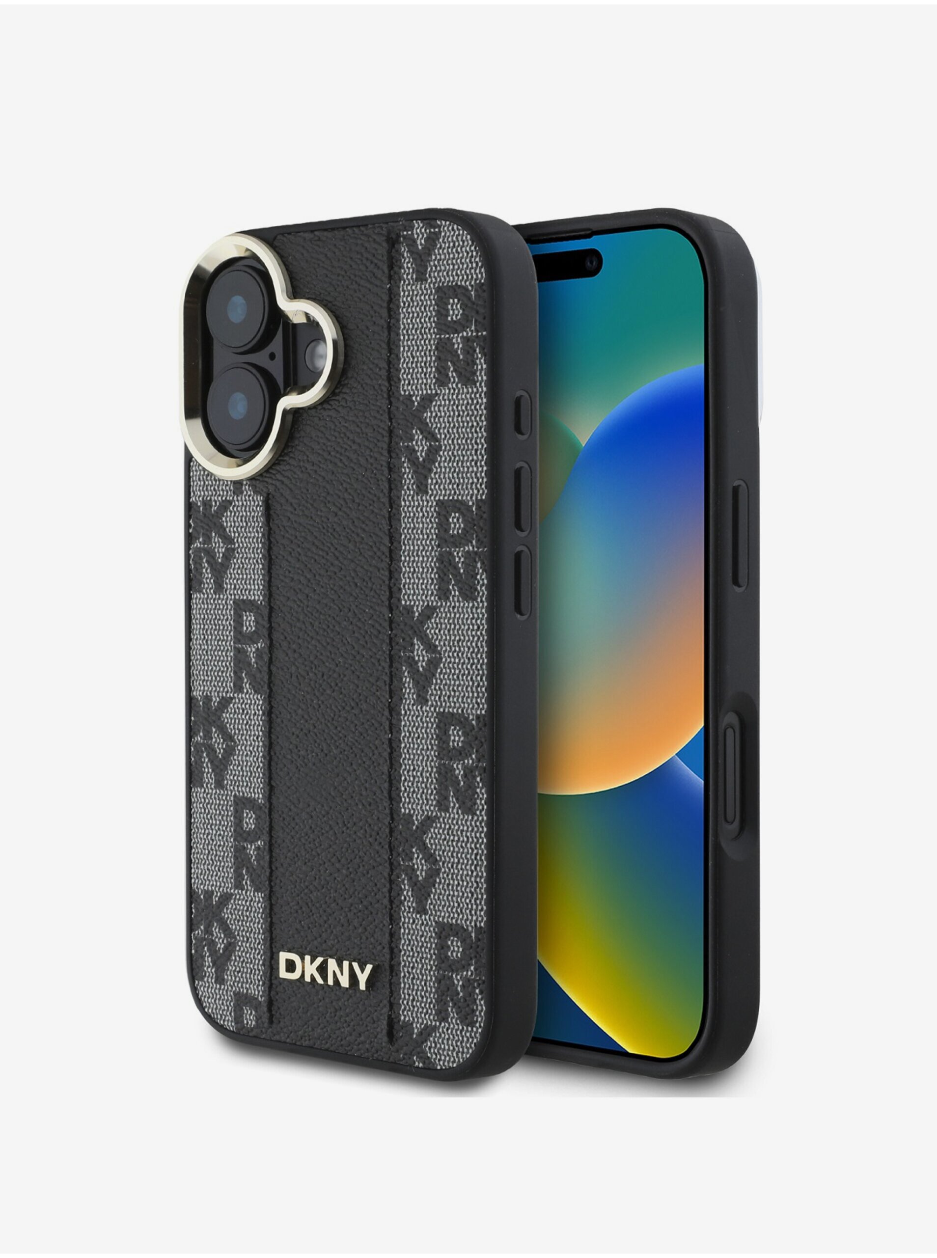 DKNY PU Leather Checkered Pattern Magsafe Zadný Kryt pre iPhone 16 Black