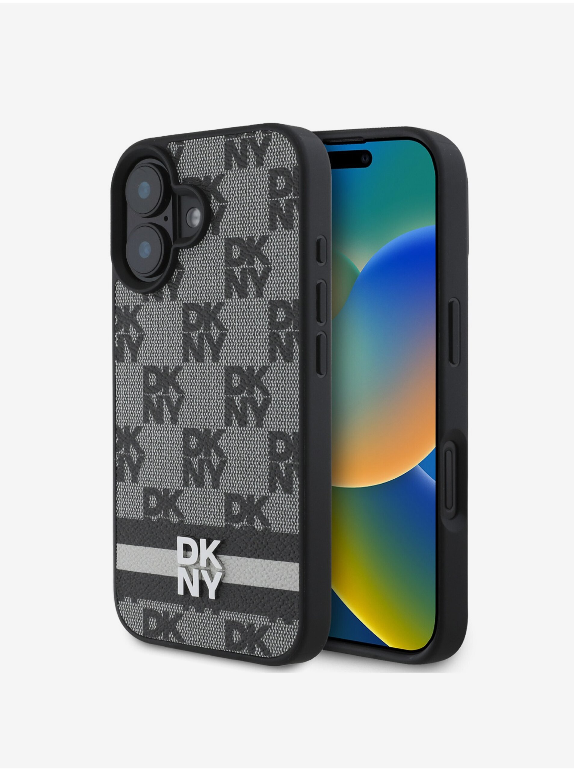 Levně DKNY PU Leather Checkered Pattern and Stripe Zadní Kryt pro iPhone 16 Black