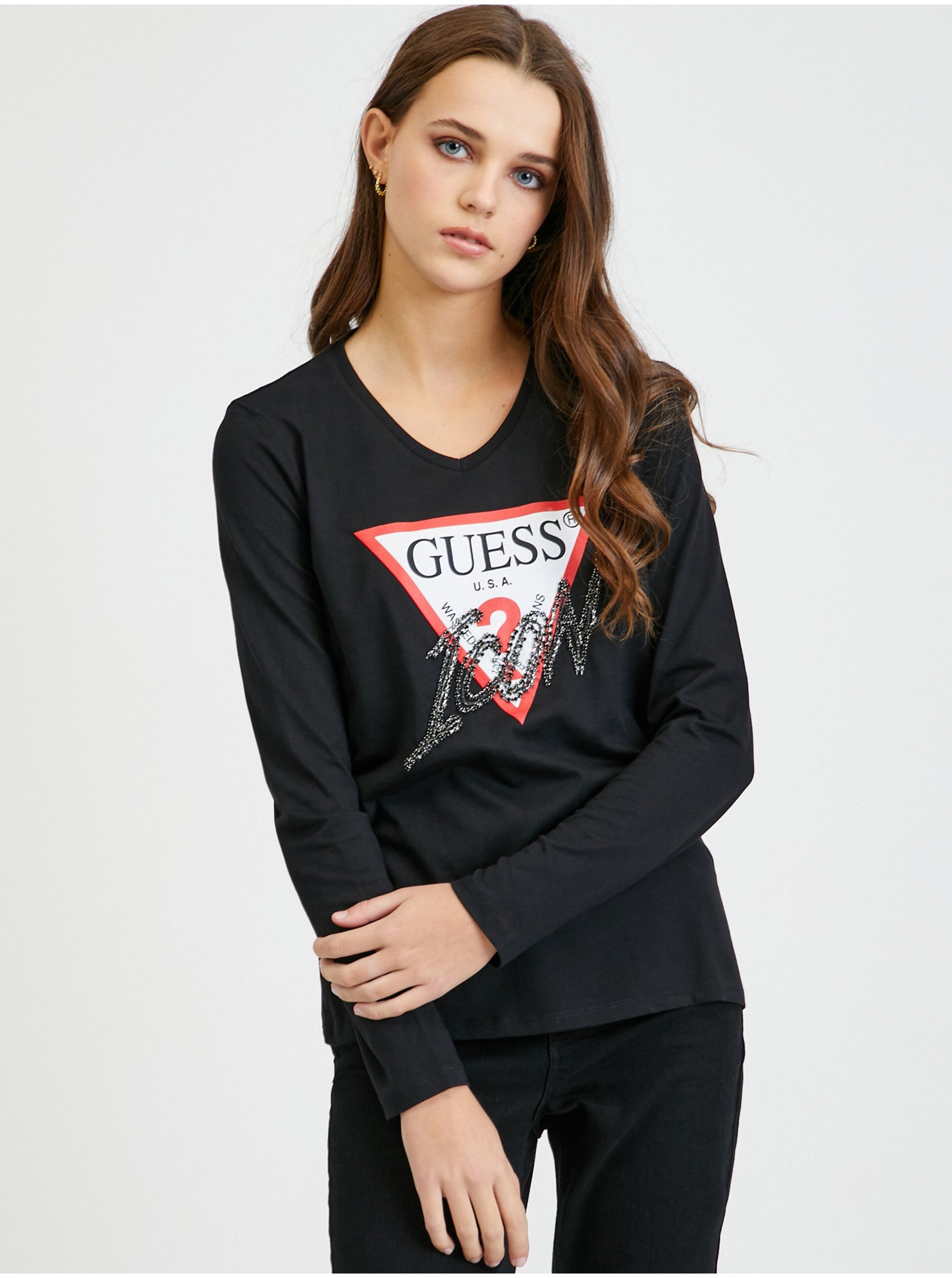 Černé dámské tričko s dlouhým rukávem Guess Icon