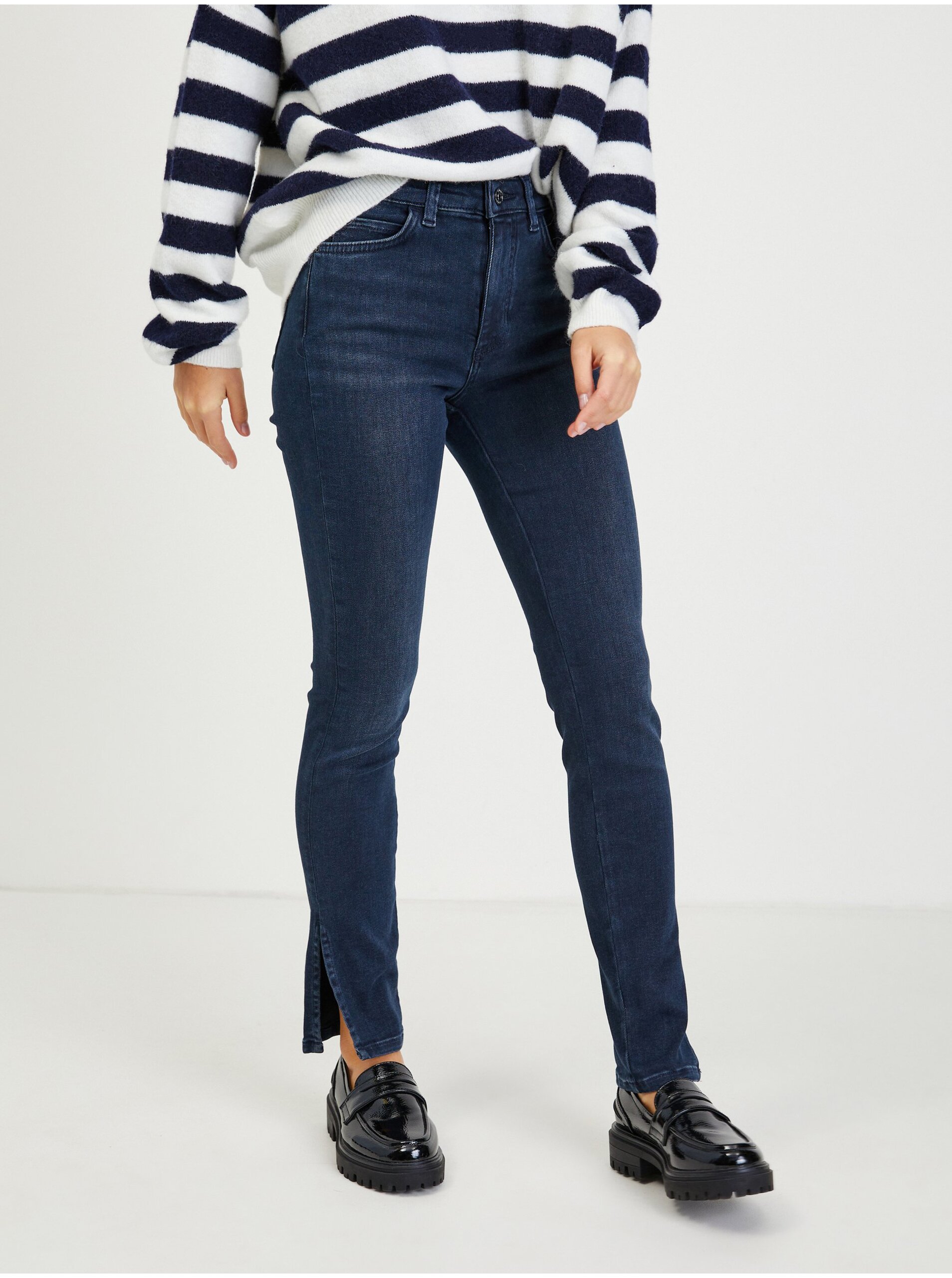 Tmavě modré dámské skinny fit džíny s rozparky Guess 1981