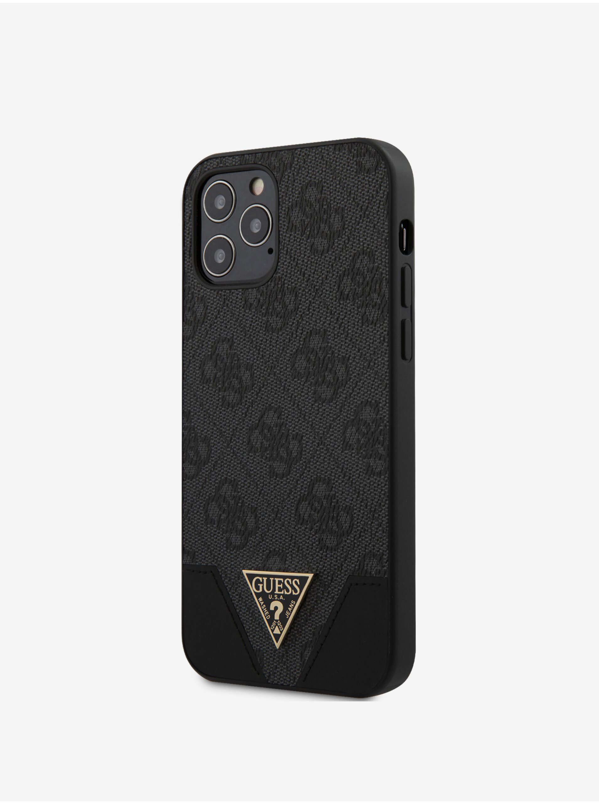 Guess PU 4G Triangle Zadní Kryt pro iPhone 12/12 Pro 6.1 Grey